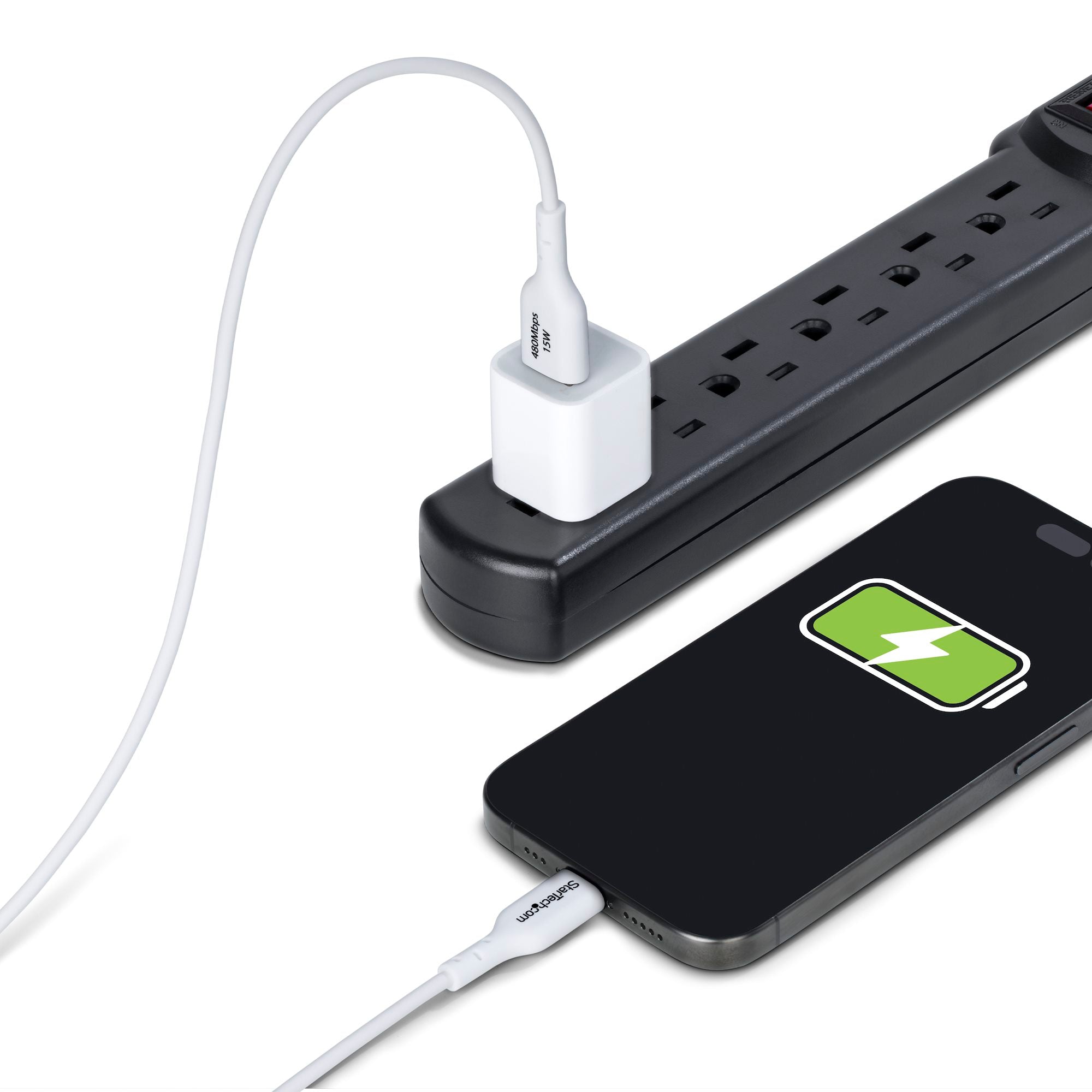 USB-A to USB-C Charging Cable, Charge & Sync, 3A, USB 2.0, TPE Jacket - White USB Charging Cord