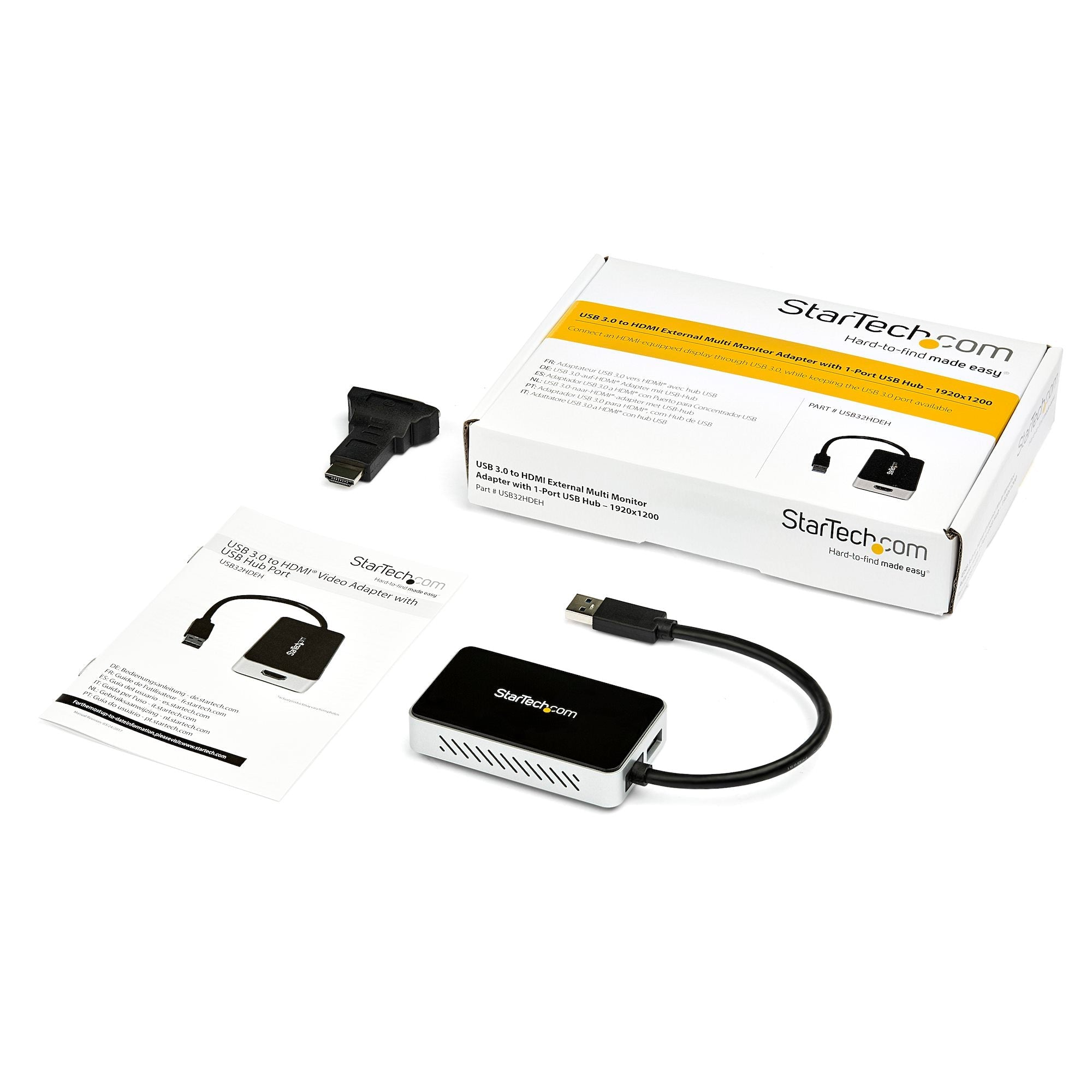 USB 3.0 to HDMI Adapter w/ 1x USB, USB to HDMI Monitor Converter for Windows (no support for macOS/ChromeOS/Linux) - TAA