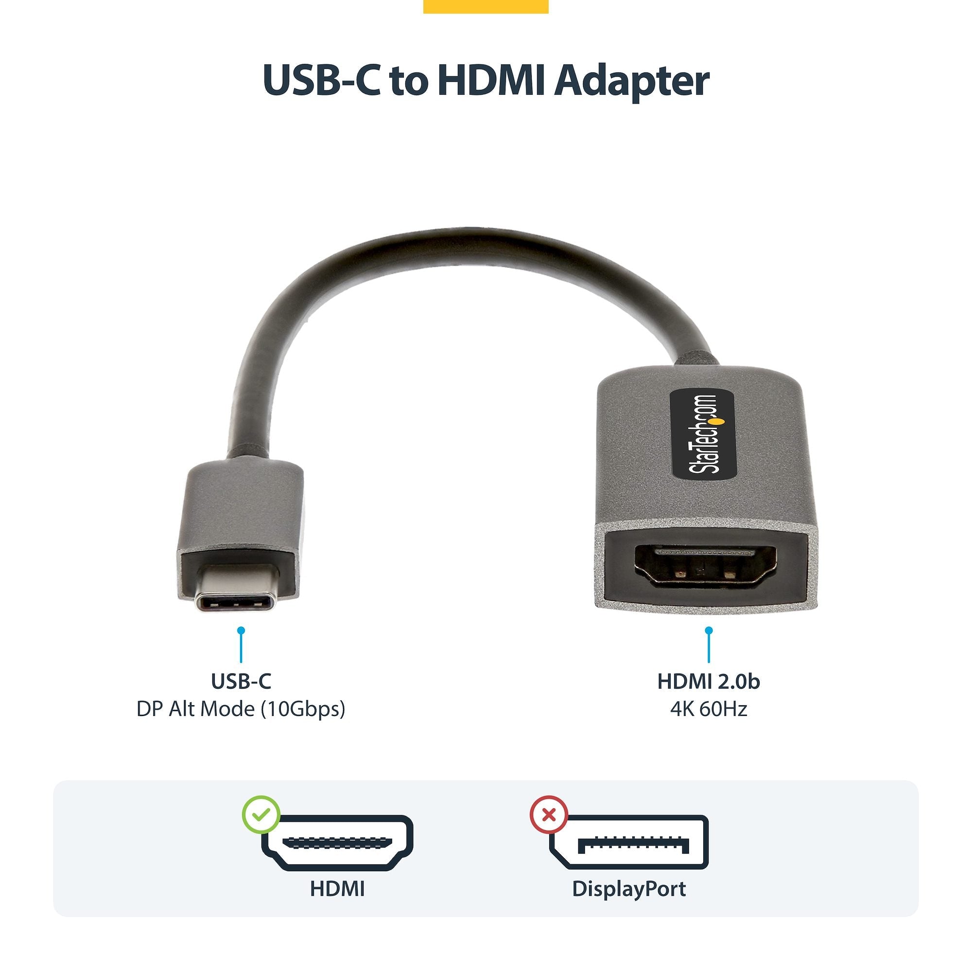 USB-C to HDMI Adapter, 4K 60Hz Video, HDR10, USB-C to HDMI Monitor Dongle, USB4 / Thunderbolt Compatible
