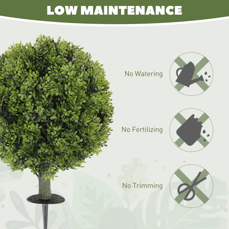 Artificial Boxwood Topiary Trees Set of 2 with Ground Stake, UV Resistant Fake Plants for Indoor Outdoor, Green