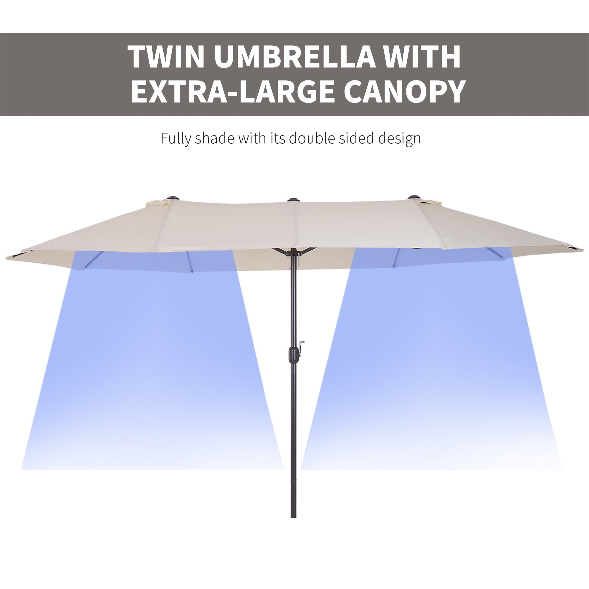Outsunny 15ft Double-Sided Patio Umbrella Rectangular Parasol Sun Shelter Canopy Shade UV Protection w/ Hand Crank