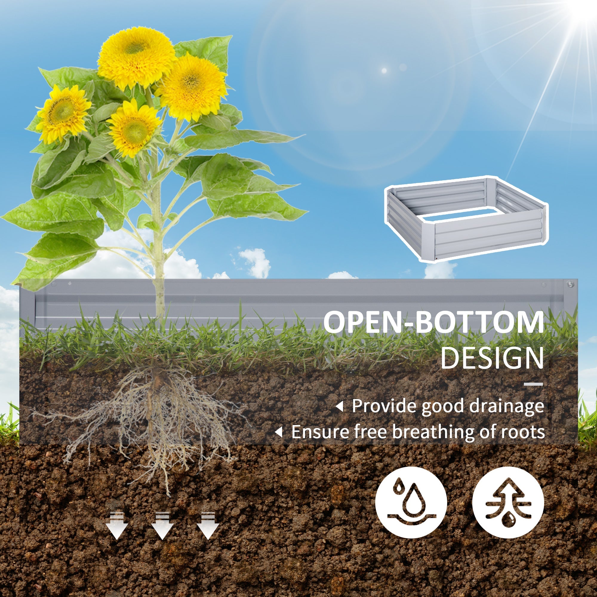 Outsunny 39'' x 39'' x 12'' Set of 2 Raised Garden Bed, Elevated Planter Box with Galvanized Steel Frame for Growing Flowers, Gray