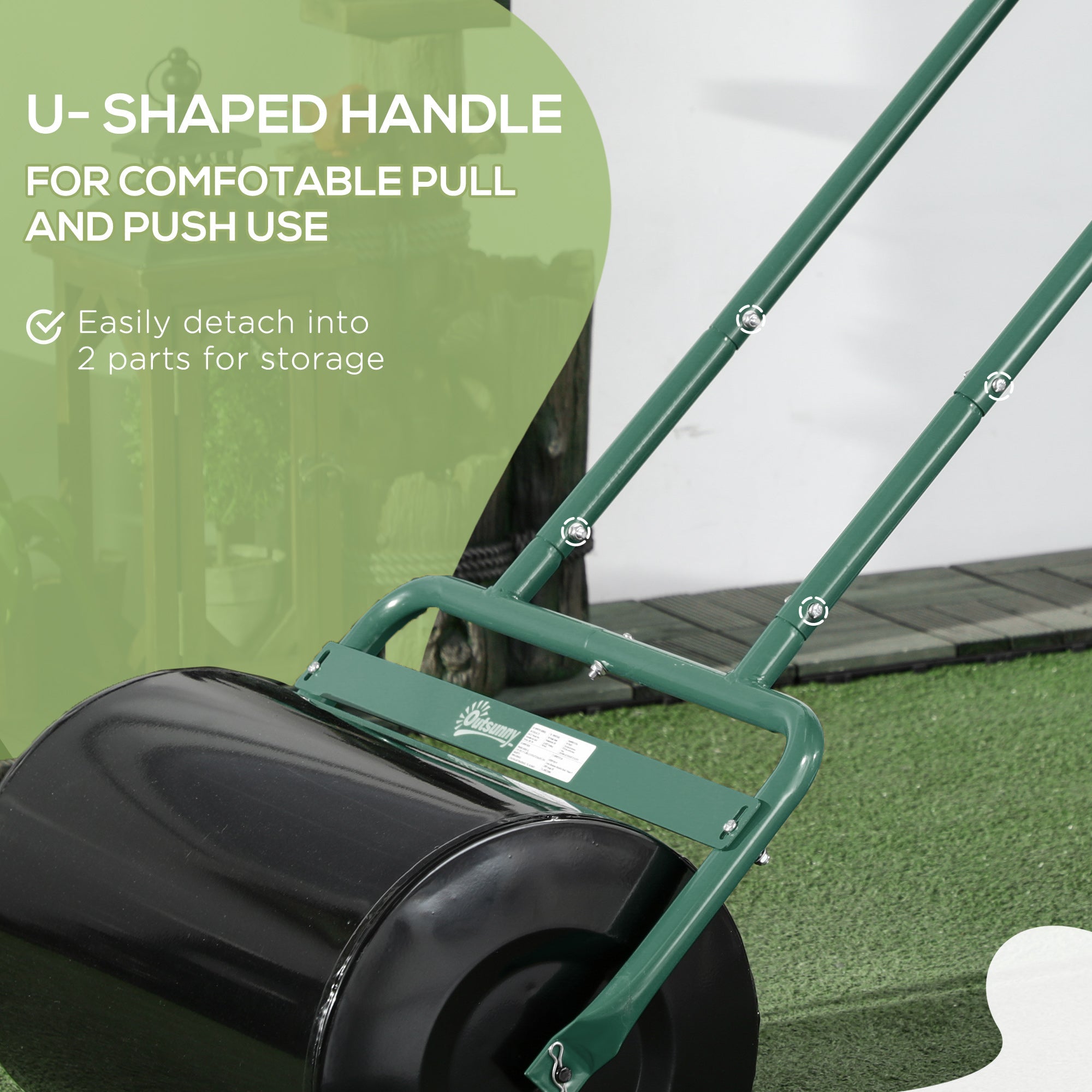 Outsunny Heavy Duty Lawn Roller, 20" Push/Tow Behind Sod Roller, Grass Flattener Filled with 10gal Water/136lbs Sand Green