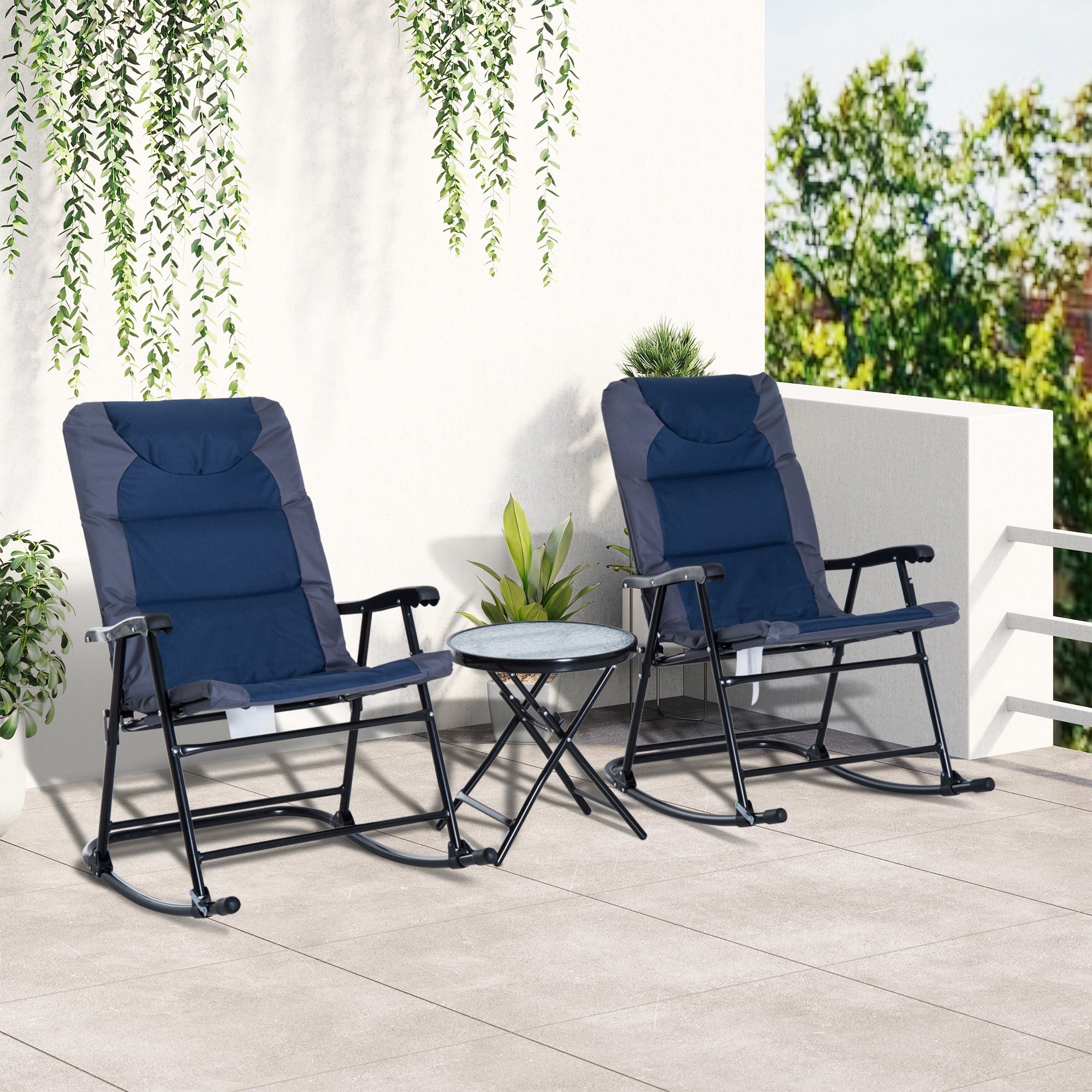 Outsunny 3pc Folding Outdoor Rocking Chair and Table Set Yard