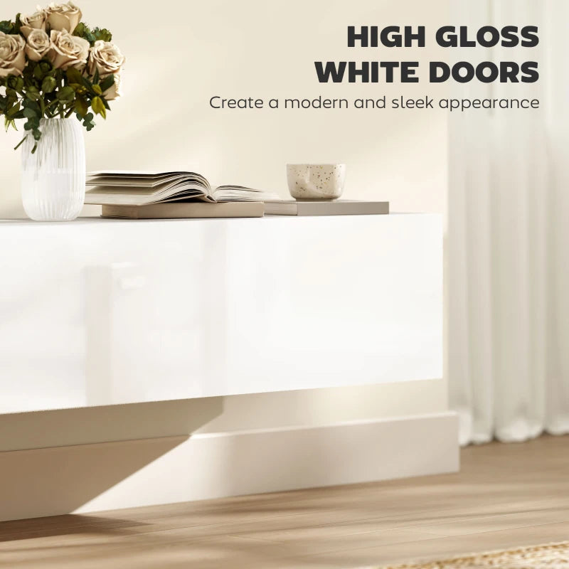 Floating TV Stand with Storage Cupboards for 45, 55, 65in TVs, Wall Mounted TV Console Entertainment Unit, White