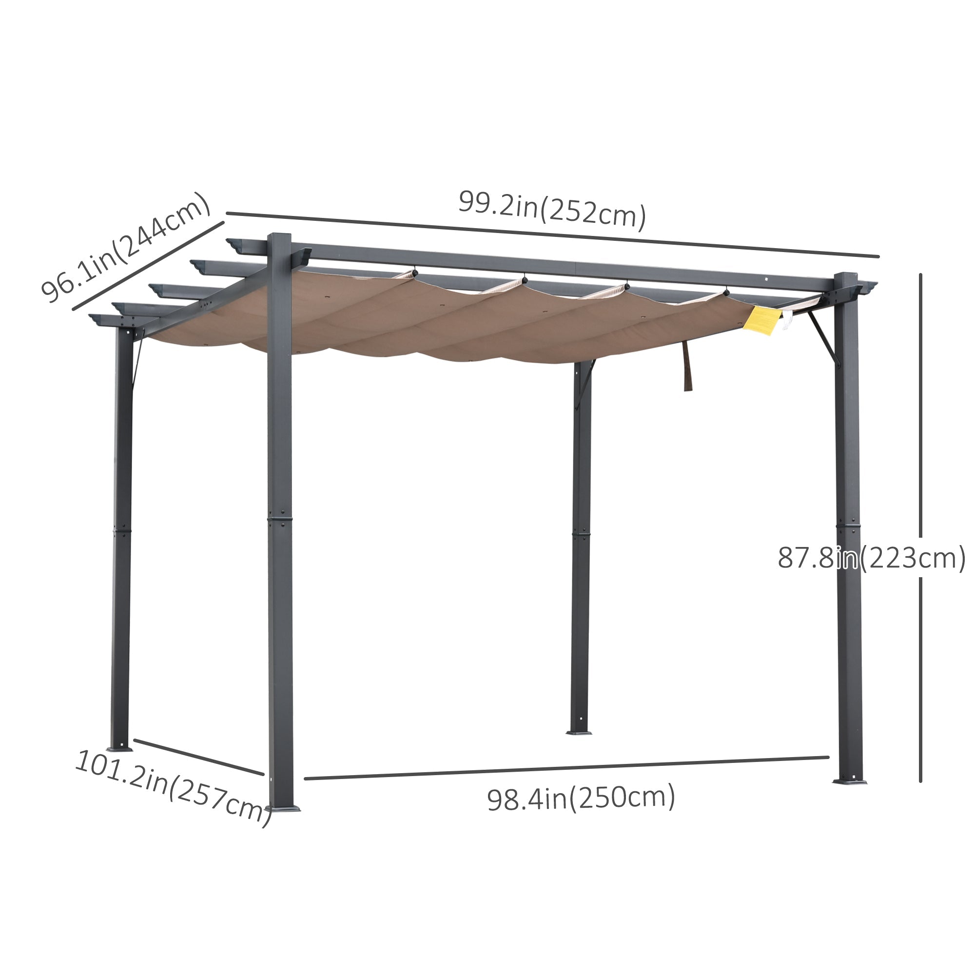 Outsunny 10'x10' Retractable Pergola Canopy Aluminium Sunshade Shelter Outdoor Gazebo for Deck Backyard Grey Frame
