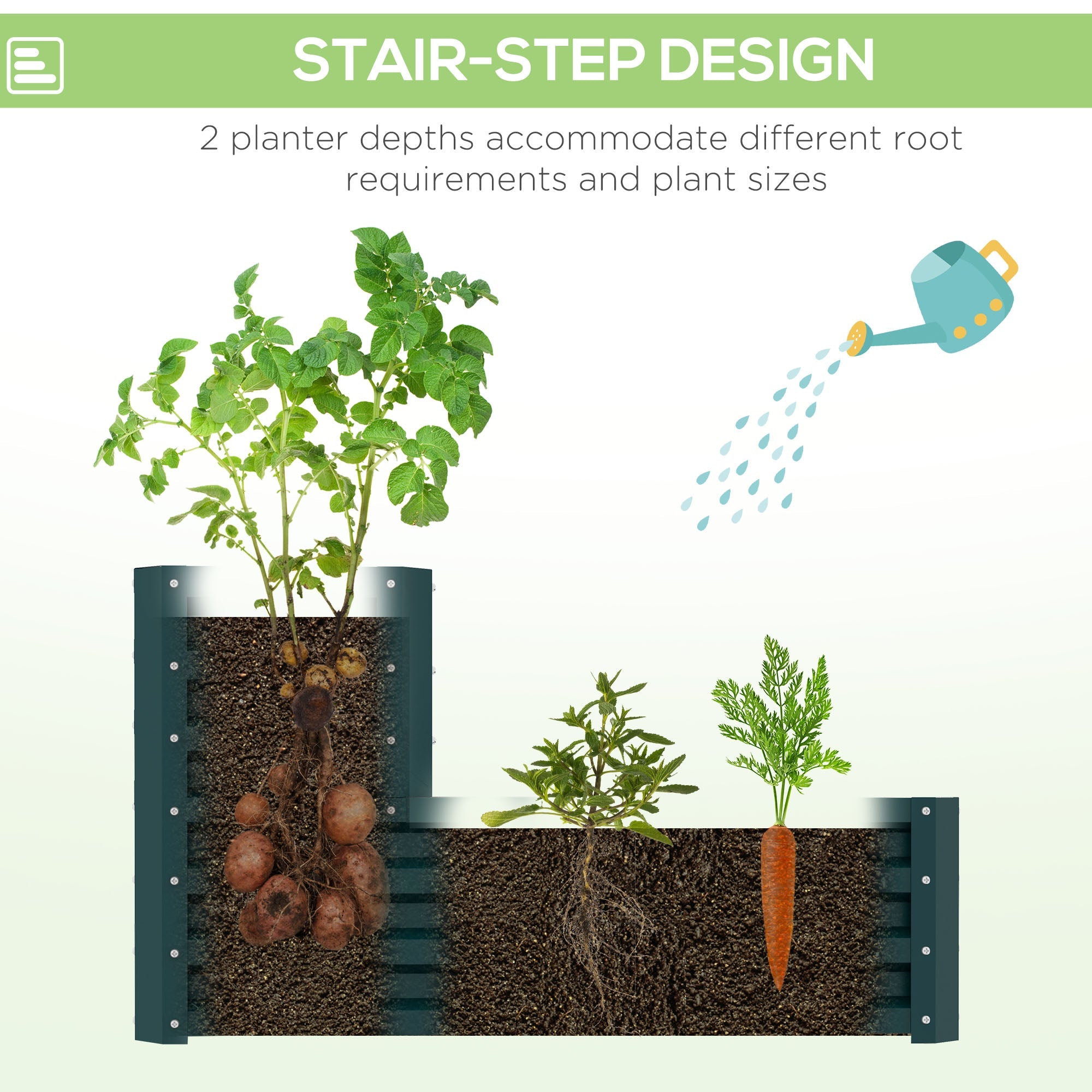 Outsunny 2-Tier Galvanized Raised Garden Bed: 47"x40"x23" Steel Planter Box for Veggies, Flowers & Herbs in Green