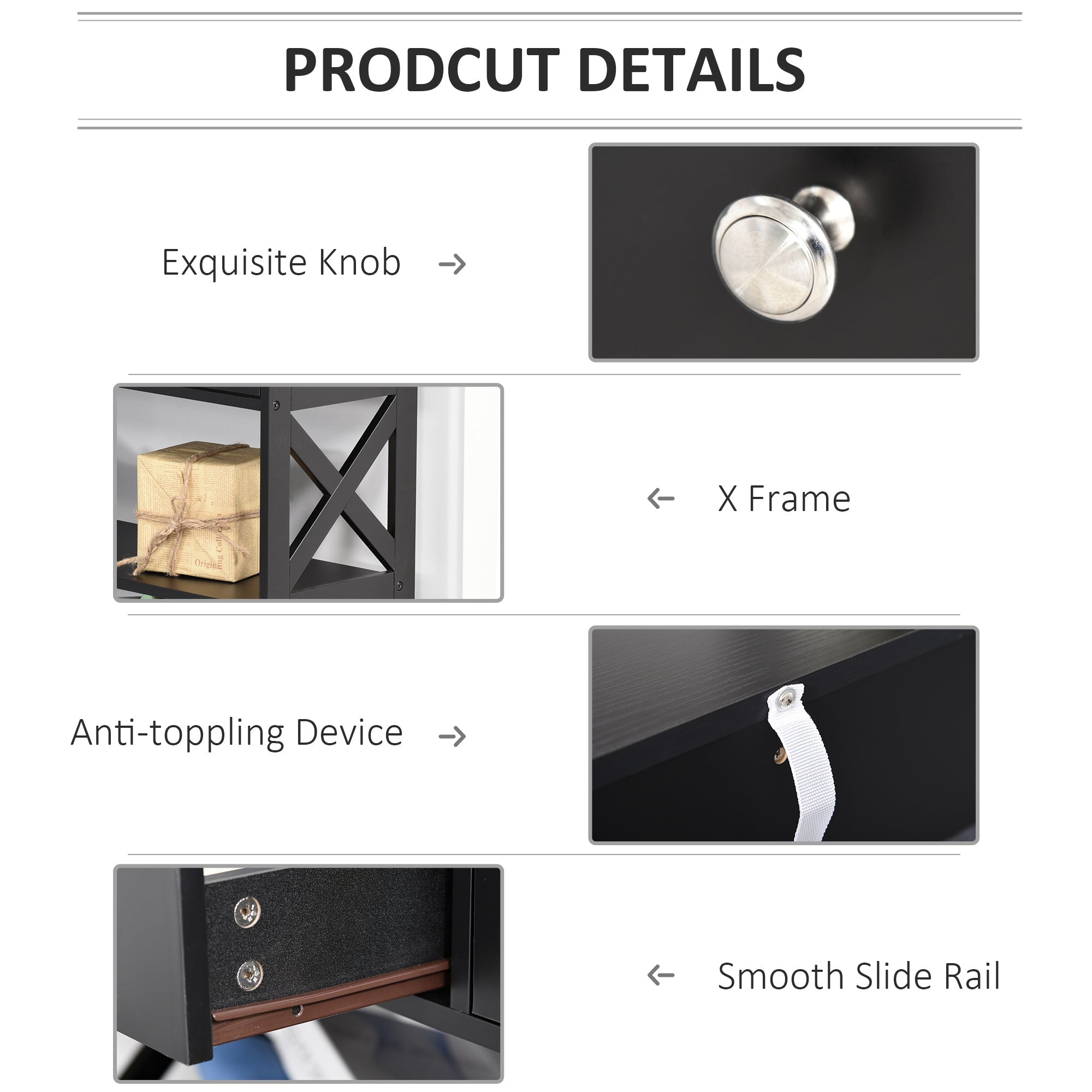 HOMCOM Sofa Side Table Console with Storage Shelves Drawers for Living Room Entryway X Frame Black