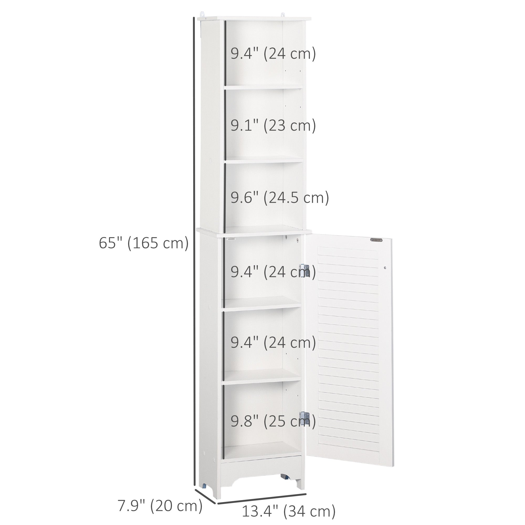 HOMCOM Linen Tower: Tall Bathroom Storage Cabinet, Freestanding 3-Tier Shelf Cupboard, White Adjustable