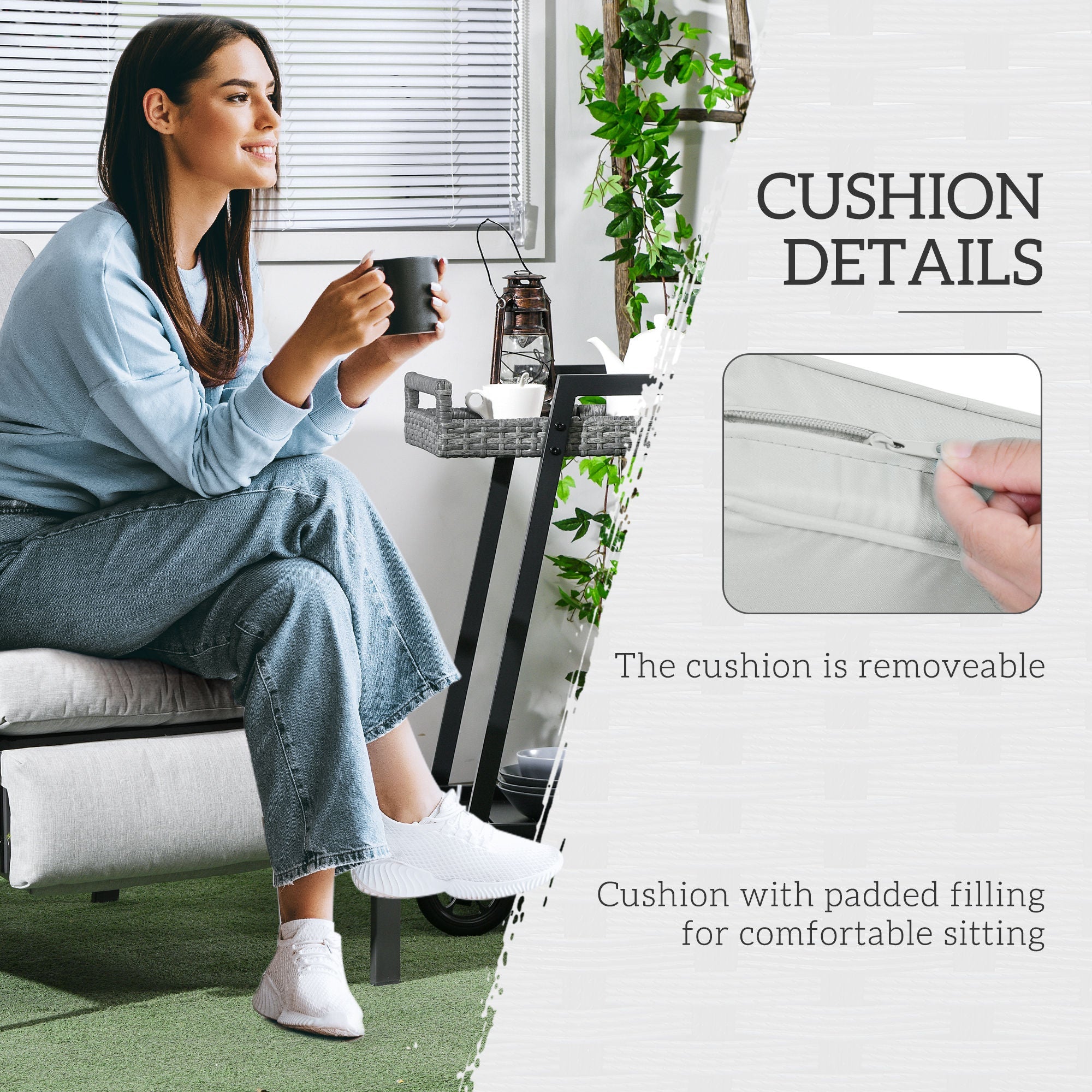 Outsunny Rattan Recliner Chair for Outside Wicker Reclining Chair with Adjustable Back Retractable Footrest Cushion Light Grey