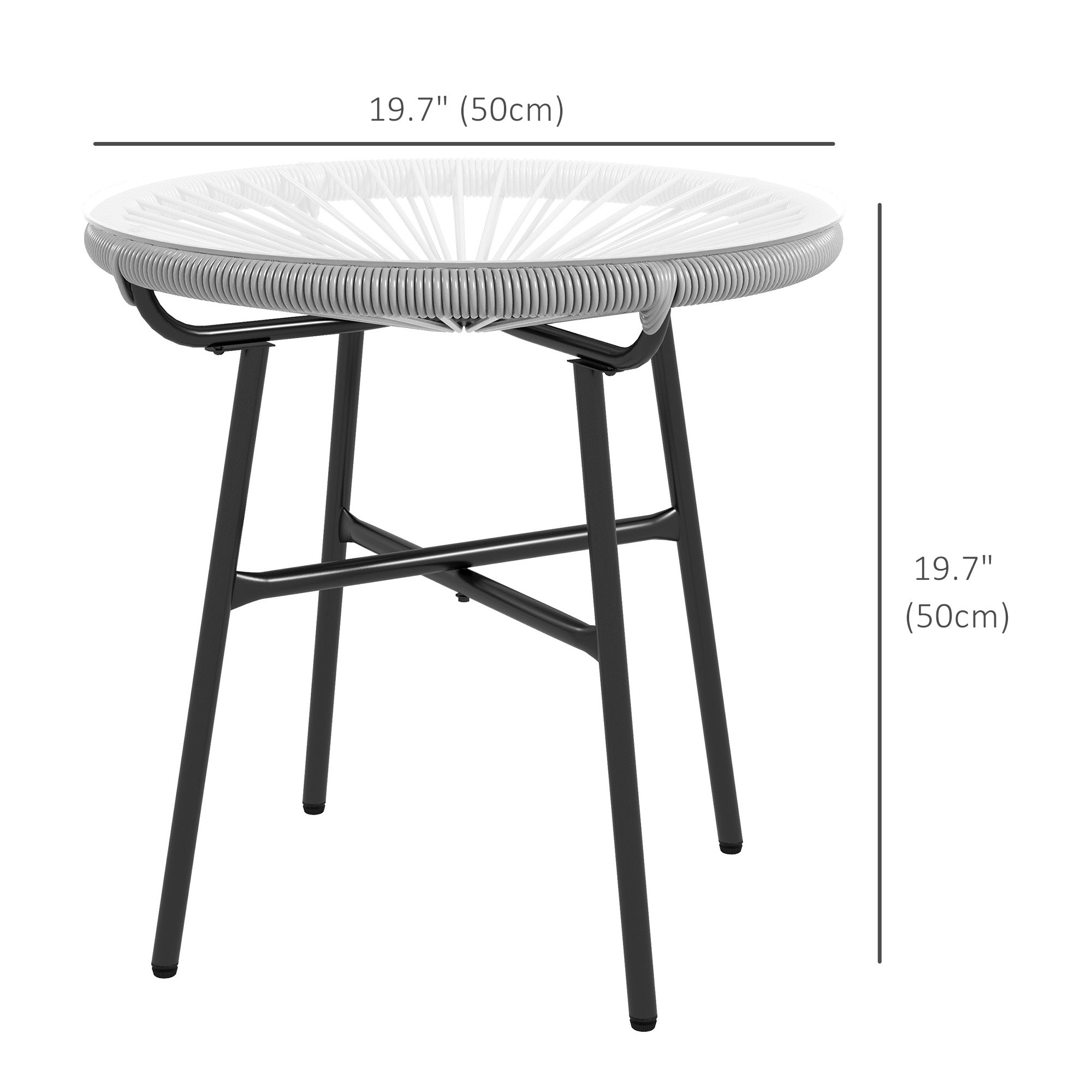 Outsunny Rattan Side Table, Round Outdoor Table, with Round PE Rattan and Tempered Glass Table Top for Patio, Garden, Grey