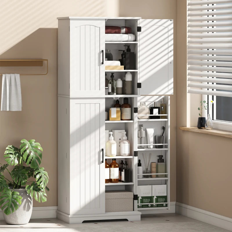 Tall Pantry Cabinet, 64" Storage Cabinet with Adjustable Shelves and 8 Door Spice Racks for Kitchen, Dining Room, White