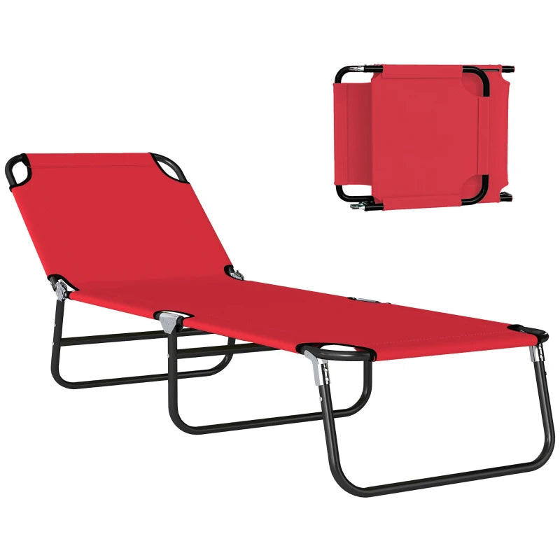 Outdoor Folding Lounge Chair, Steel Tanning Chair with Reclining Back, Breathable Mesh for Beach, Yard, Patio, Red