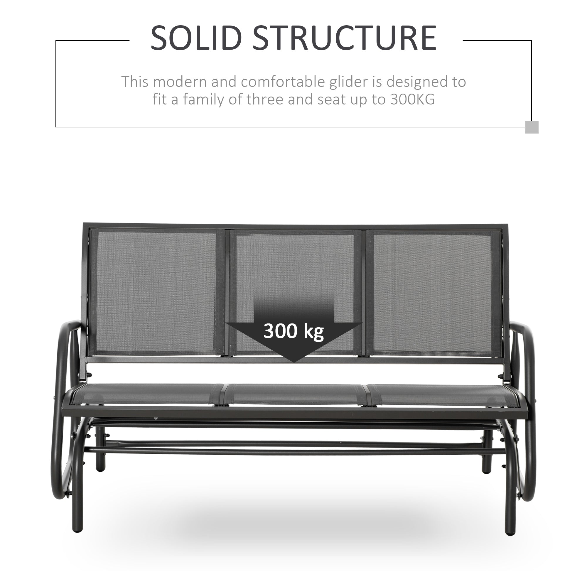 Outsunny 3-Seat Outdoor Glider Chair, Patio Rocking Chair, Steel Frame, Sling Fabric Seat for Garden, Backyard, Lawn, Grey