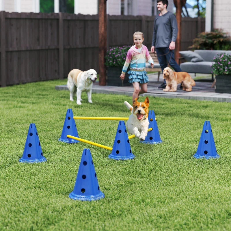 Dog Agility Hurdle Cone Set, Adjustable Obstacle Course Equipment with 6 Cones & 6 Poles, Carry Bag, Blue