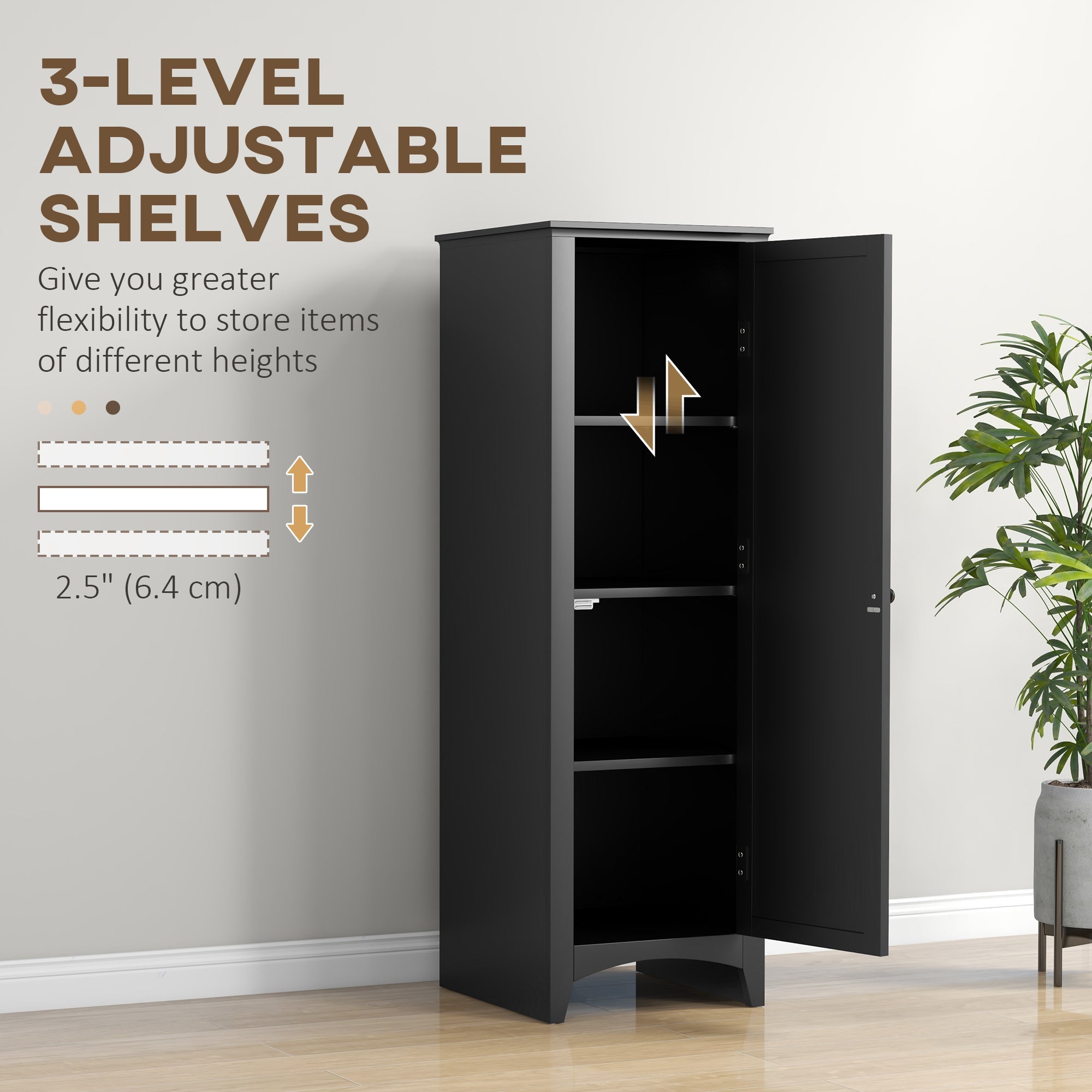 HOMCOM Black 48" Single Door Kitchen Pantry: Cabinet with 4-Tier Shelving and Adjustable Shelves