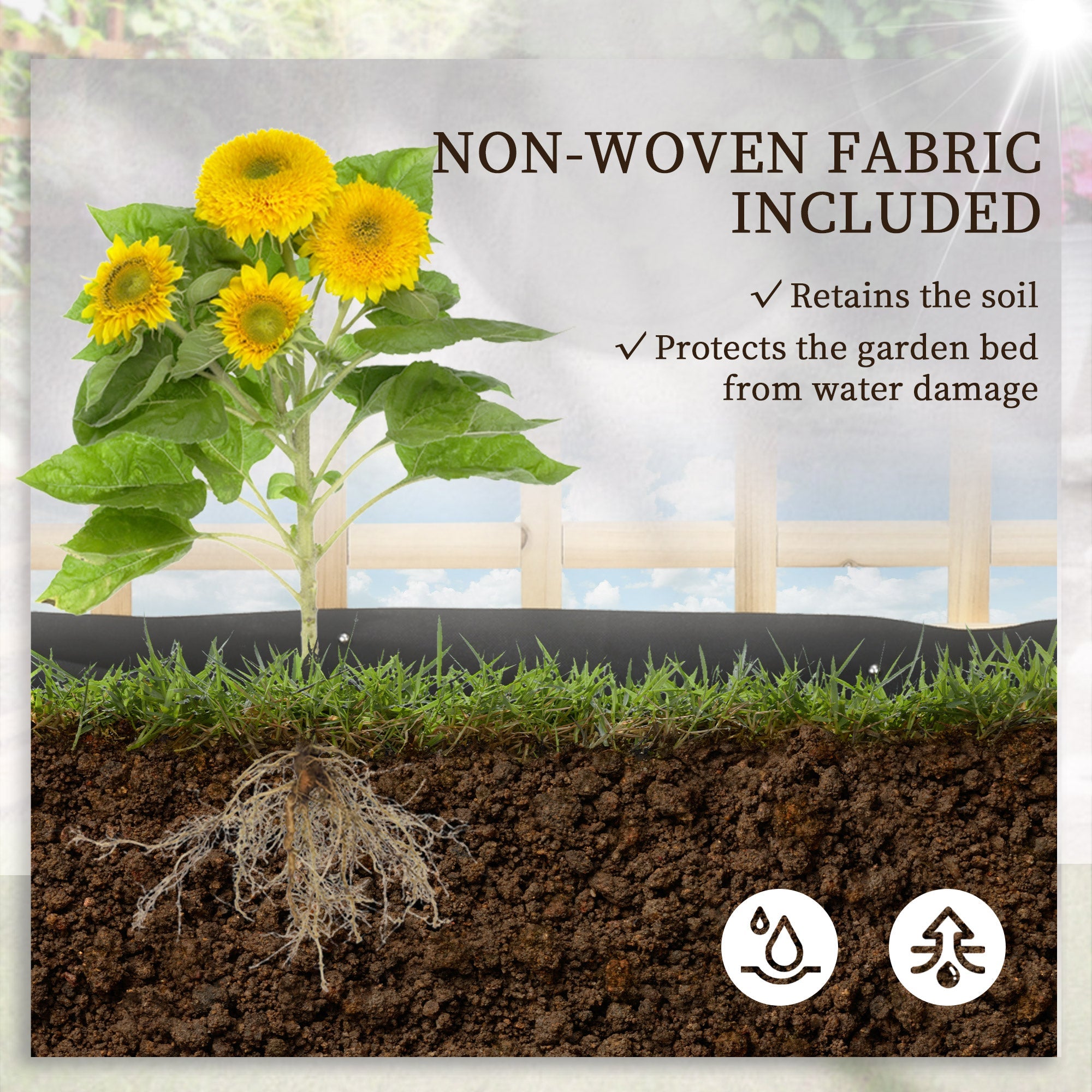 Outsunny Wooden Elevated Garden Bed with Trellis - 3 Tier Planter Box for Climbing Plants, Outdoor Use, Natural Finish