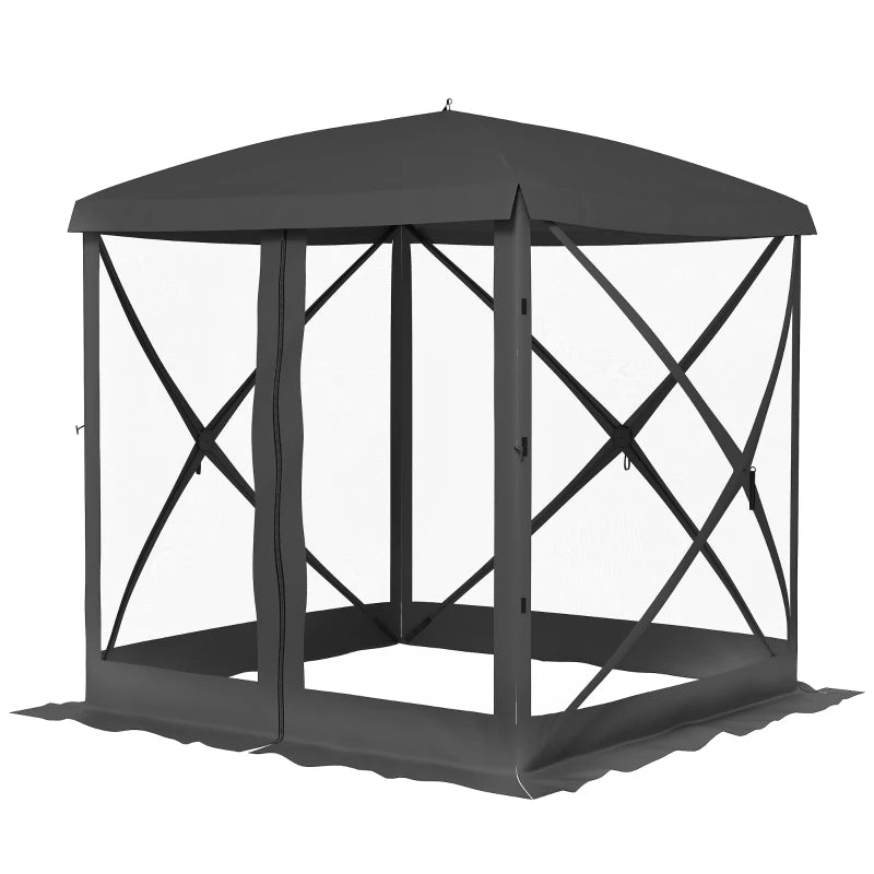 Pop-Up Tent, Foldable Screen Tent with Carry Bag, Zippered Door and Ground Stakes, Fits 3-4 People, Black