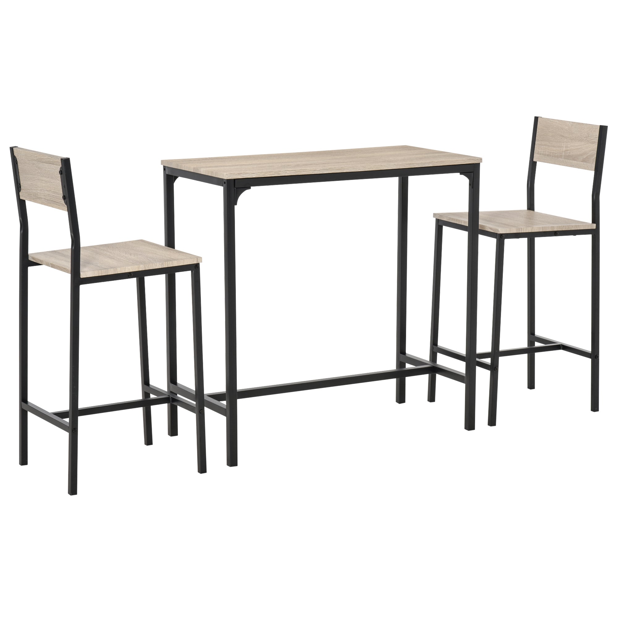 HOMCOM Industrial 3 Piece Dining Set Counter Height Table and High Back Stools for Small Spaces