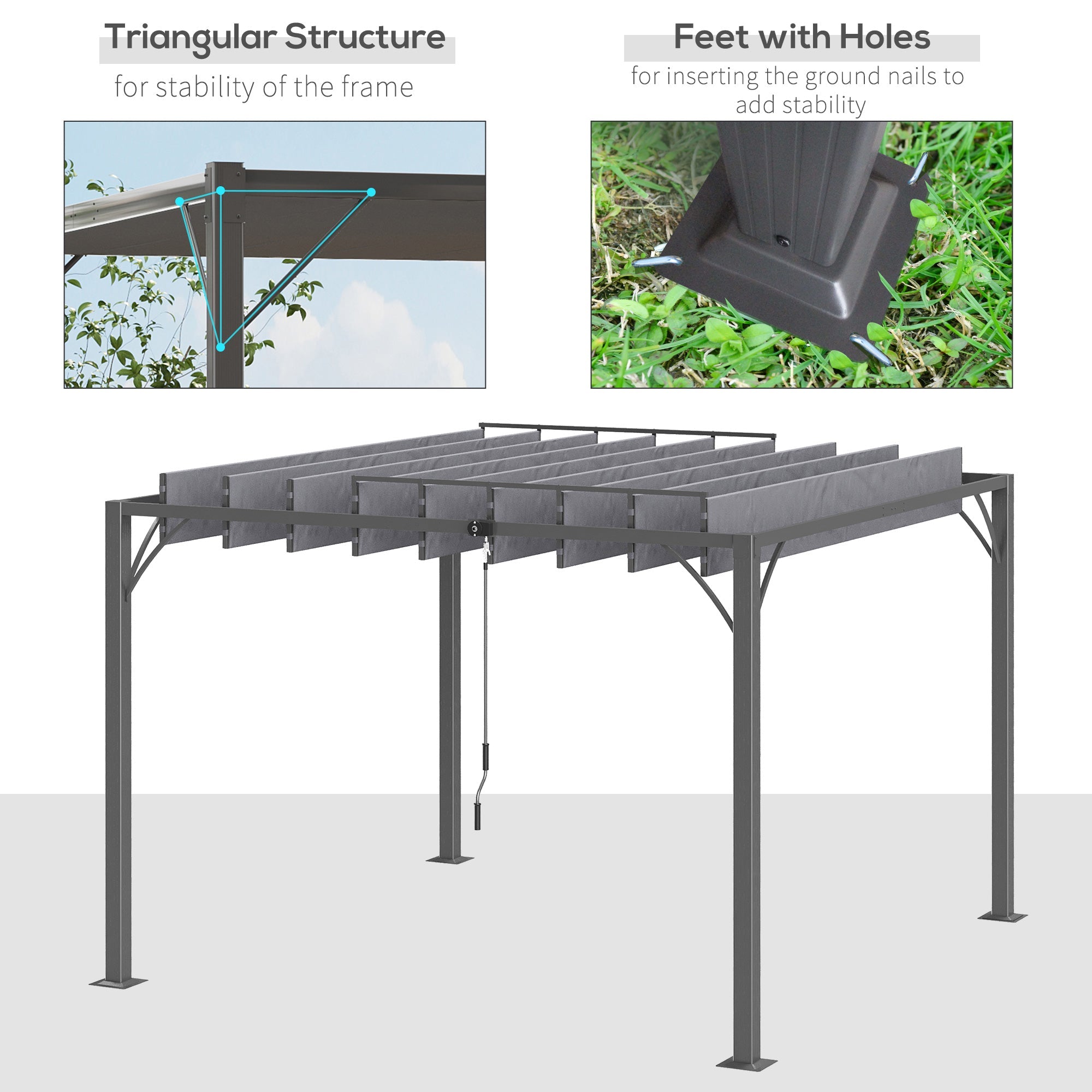 Outsunny Outdoor Aluminium Pergola 9.5' x 9.7' with Retractable Roof Louvered Canopy Gazebo Grey