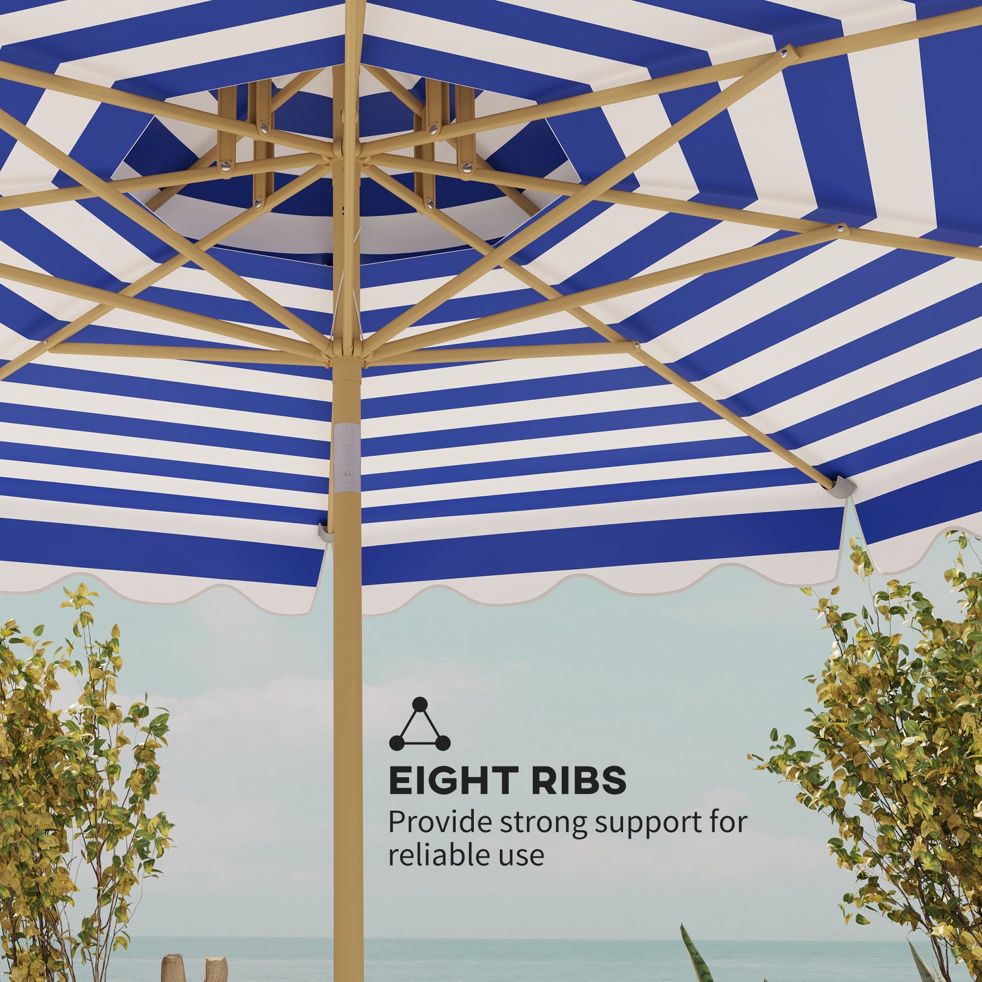 Outsunny 9FT Patio Umbrella with 8 Ribs, Crank, Tilt, UPF 50+, 2-Tier Vent for Garden, Deck, Poolside, Blue