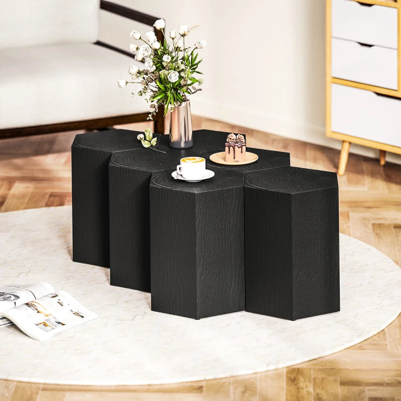 Hexagonal Side Table, Small End Table with 4 Adjustable Feet for Indoor, Outdoor, Black