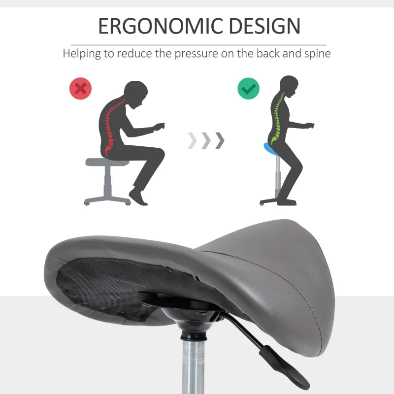 Adjustable Hydraulic Rolling Salon Stool Swivel Saddle Chair Spa Beauty Seat PU Leather, Grey
