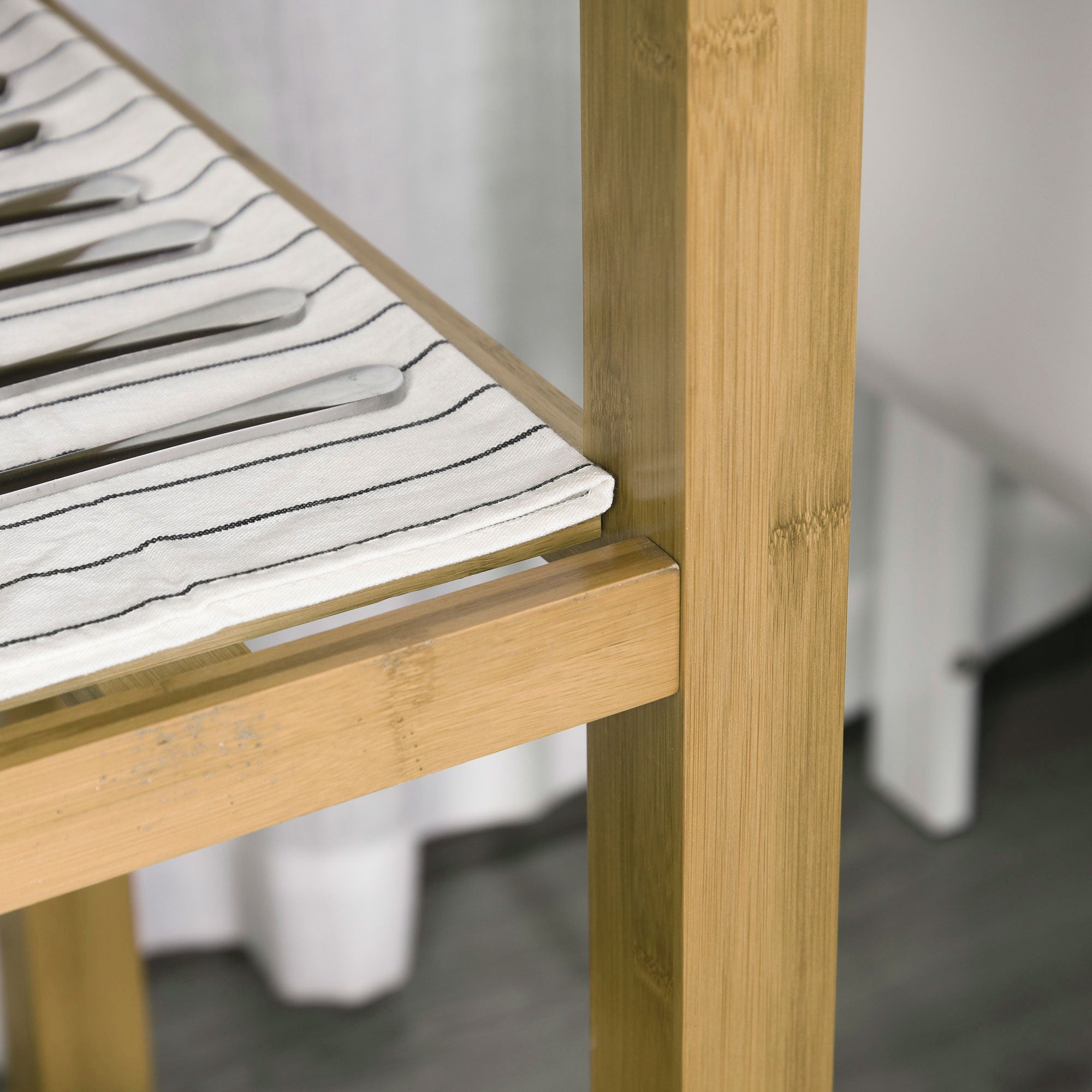 HOMCOM Bamboo Bounty: Kitchen Island Trolley Rolling Utility Cart with Wheels, Drawers, Shelves for Living Room