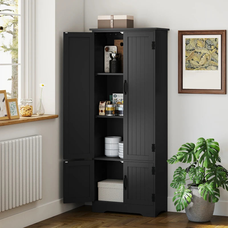 60" 4-Door Storage Cabinet Multi-Storey Large Space Pantry with Adjustable Shelves Black