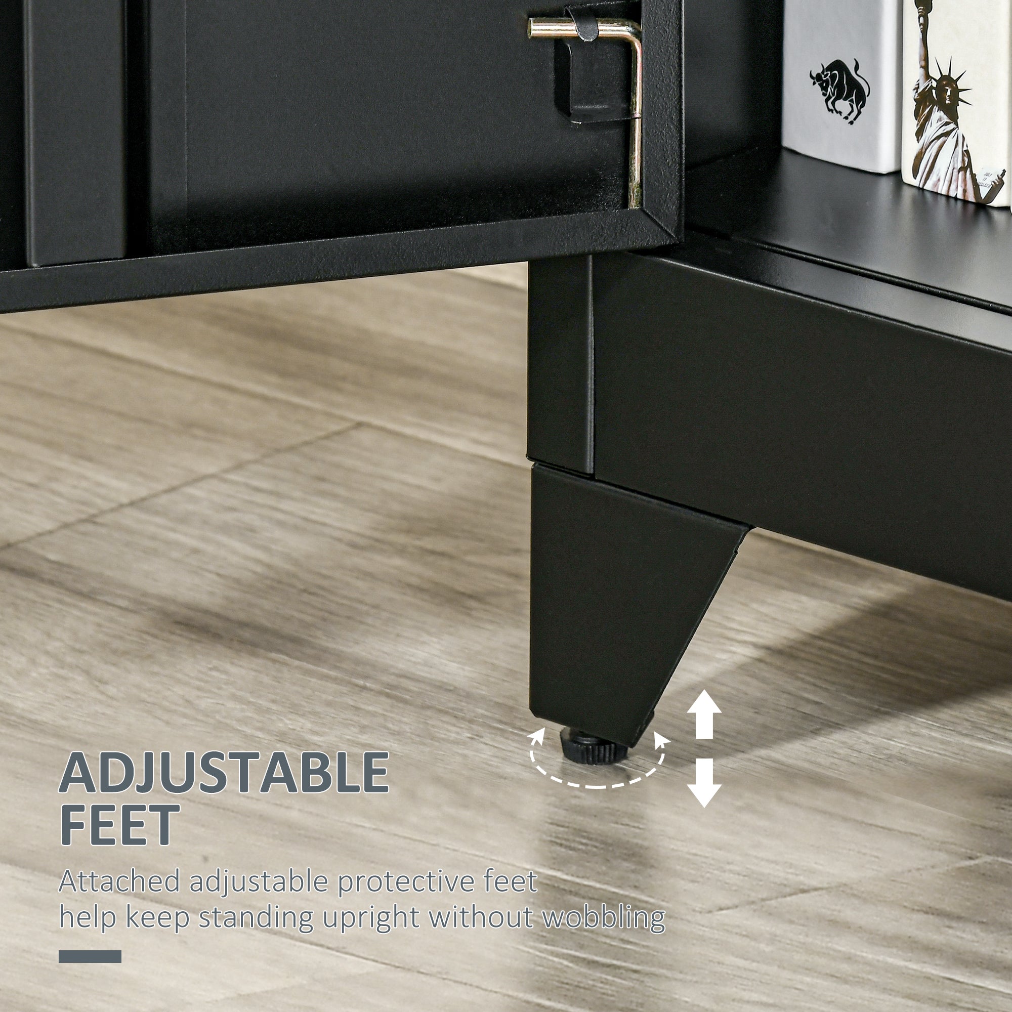 HOMCOM Storage Solution: 3-Tier Steel Storage Cabinet with 2 Louvered Doors, Black Finish for Office Garage Warehouse