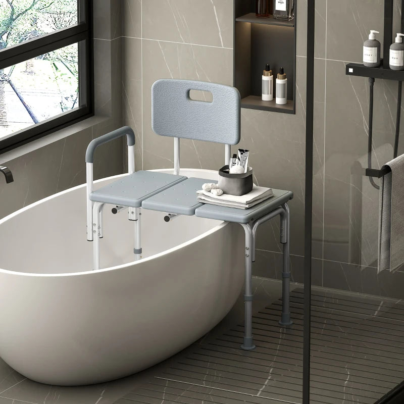 6-Level Adjustable Bath and Shower Transfer Bench Aluminum Chair with Non-Slip Feet, Armrest & Backrest Grey