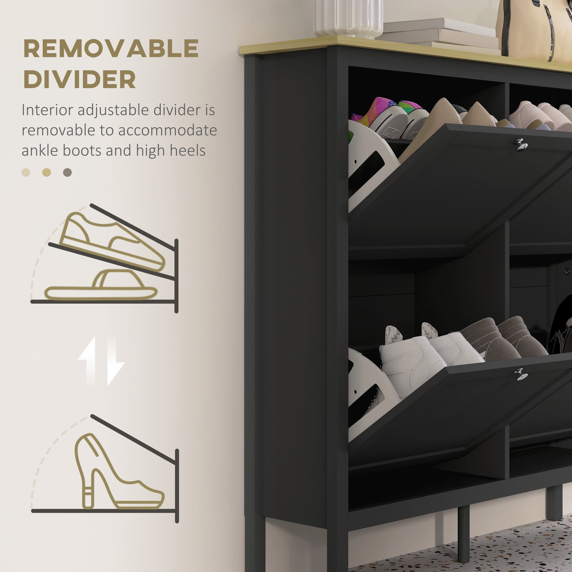 HOMCOM Entryway Shoe Storage Cabinet with 4 Flip Drawers, Adjustable Shelves, Narrow Shoe Cabinet for 20 Pairs of Shoes, Black