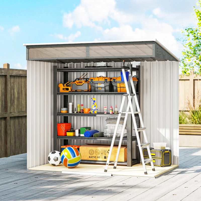 6.5x4FT Galvanised Metal Shed with Foundation Kit, Lockable Garden Tool Storage House with Sliding Doors, Vents, Grey