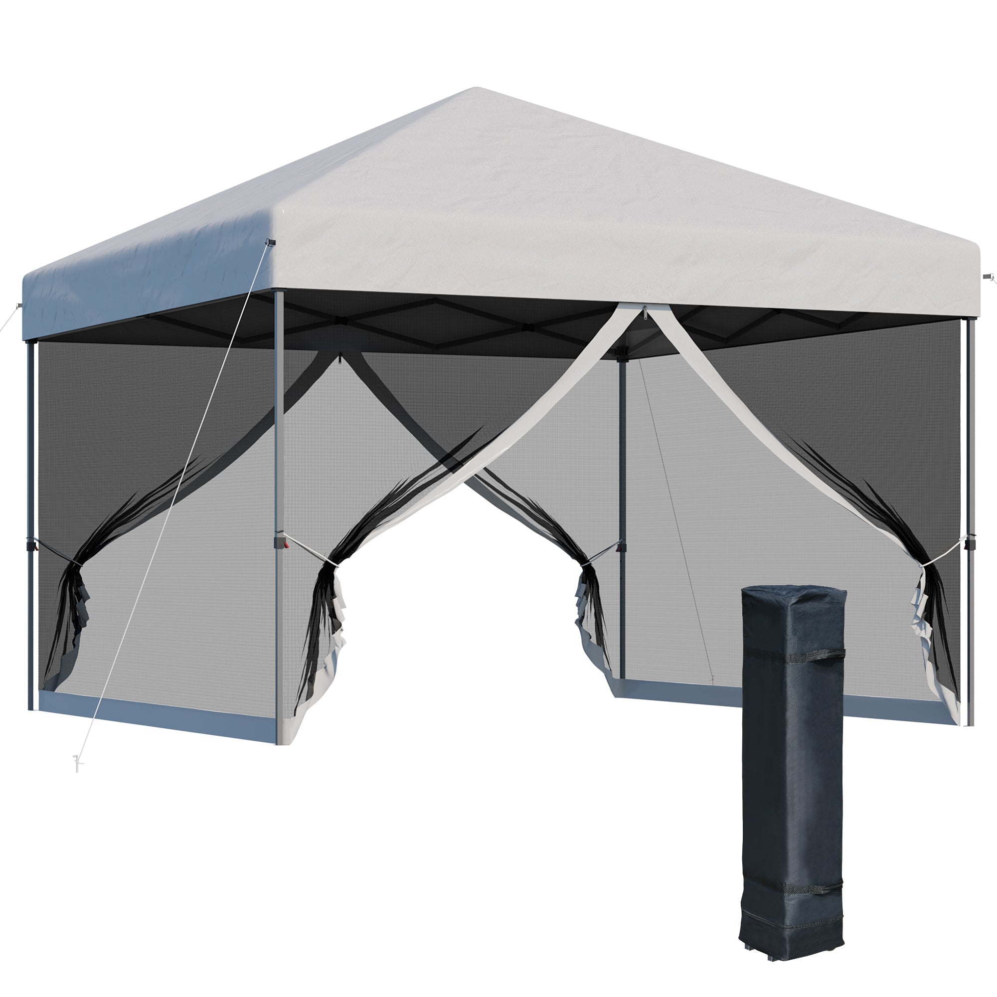 Outsunny Party Tent Canopy 10'x10', Outdoor Pop-Up with Mesh Sidewalls, Adjustable Height, Silver