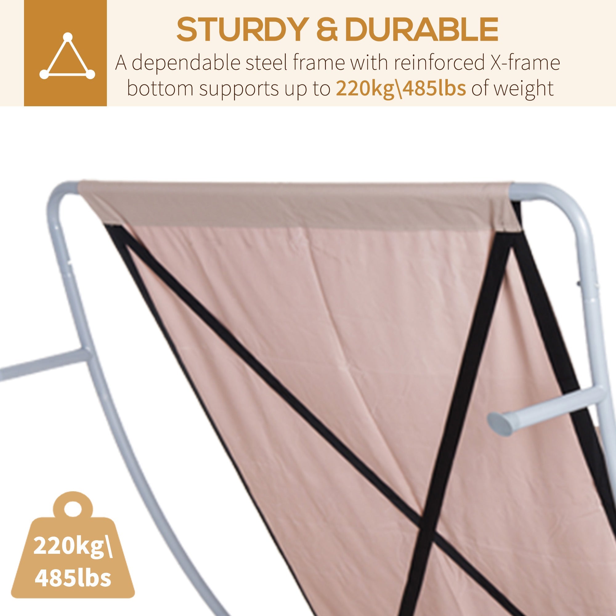 Outsunny 79" Double Chaise Lounge Outdoor with Canopy, Hammock Bed with Pillow & Wheels, Luxurious Sand Color