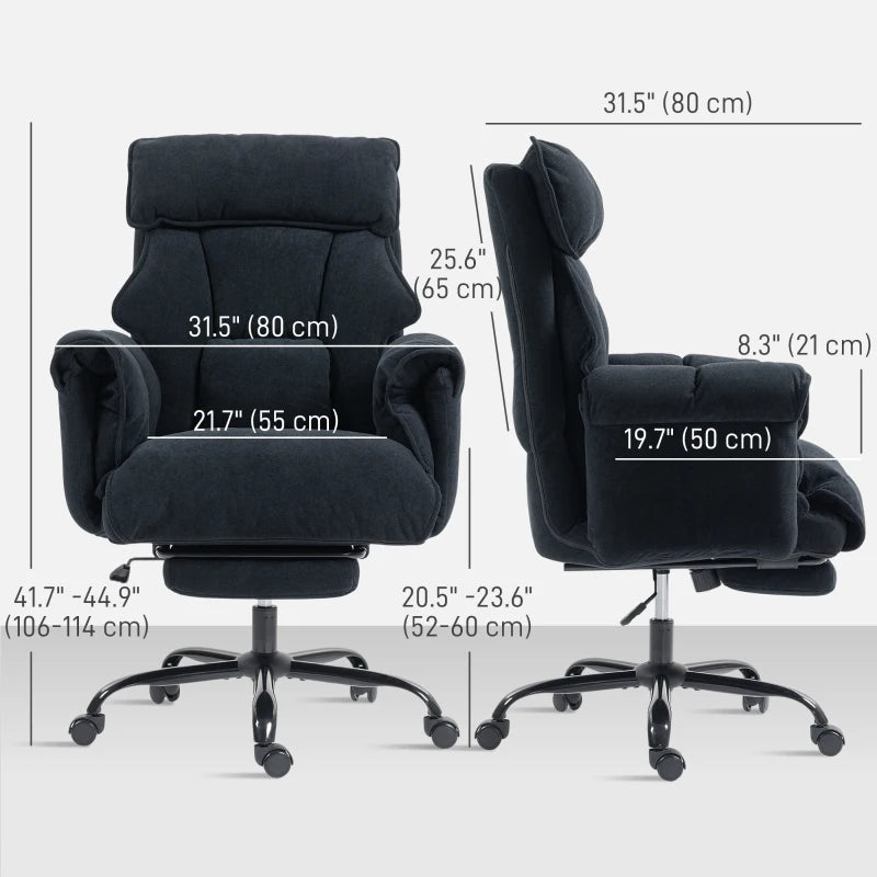 Desk Chair, Computer Office Chair with Footrest, Adjustable Backrest and Headrest, Black