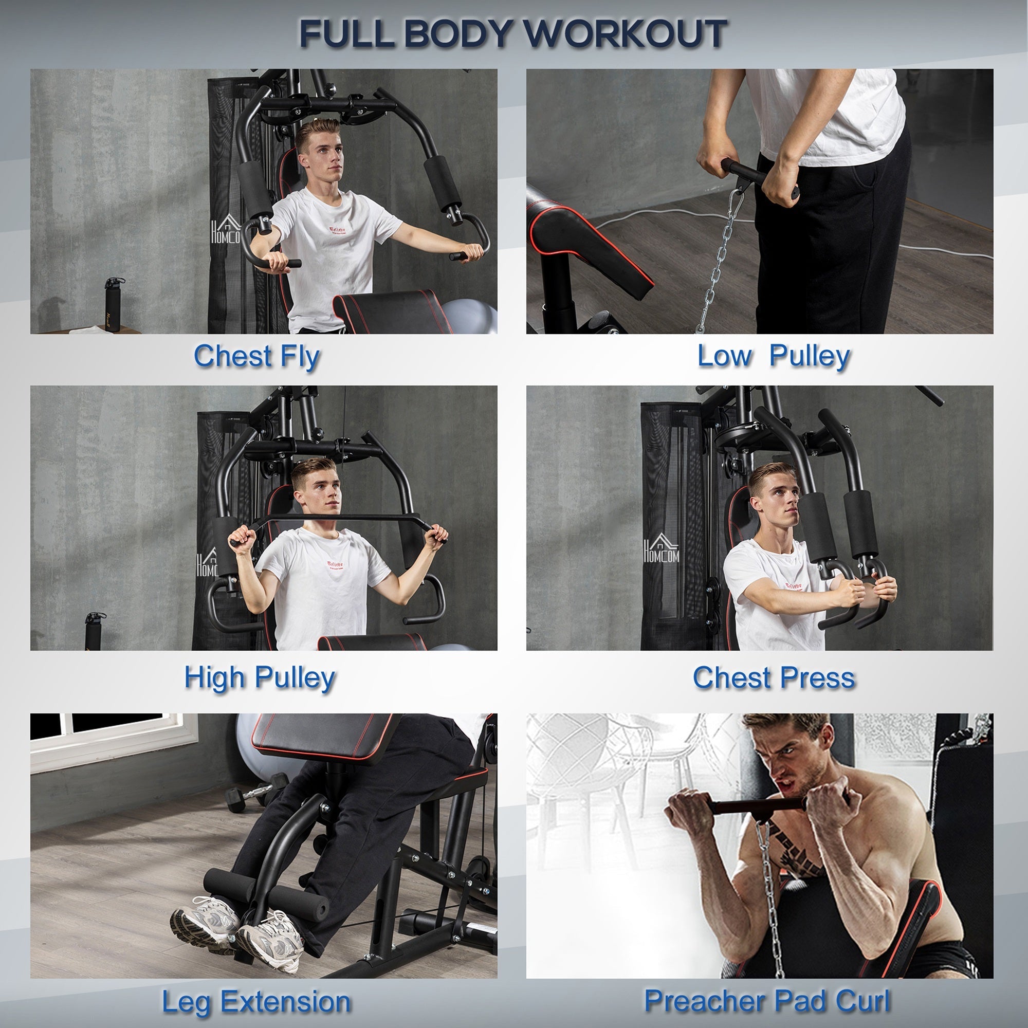 Soozier Multifunction Home Gym Equipment 100Lbs Weight Stack Full Body Workout Chest Arm Leg Back