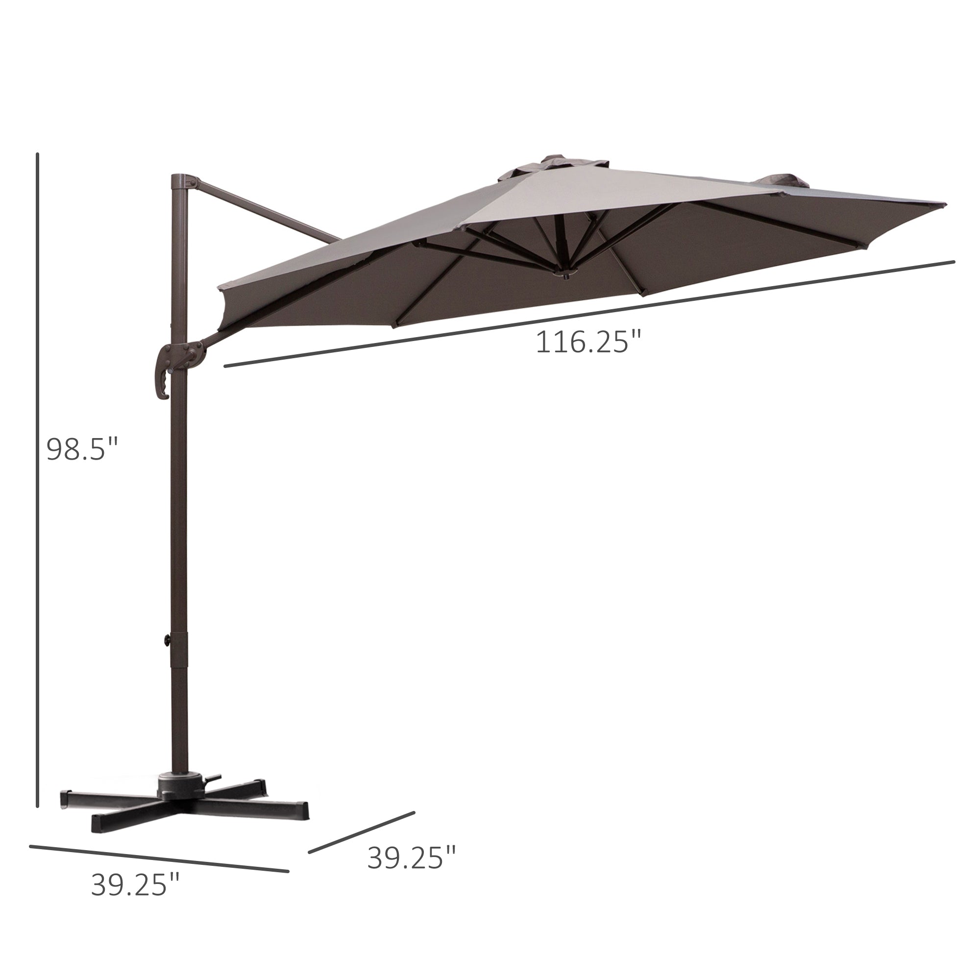 Outsunny Cantilever Hanging Patio Umbrella: 10ft 360° Rotatable Aluminum with Cross Base, Grey