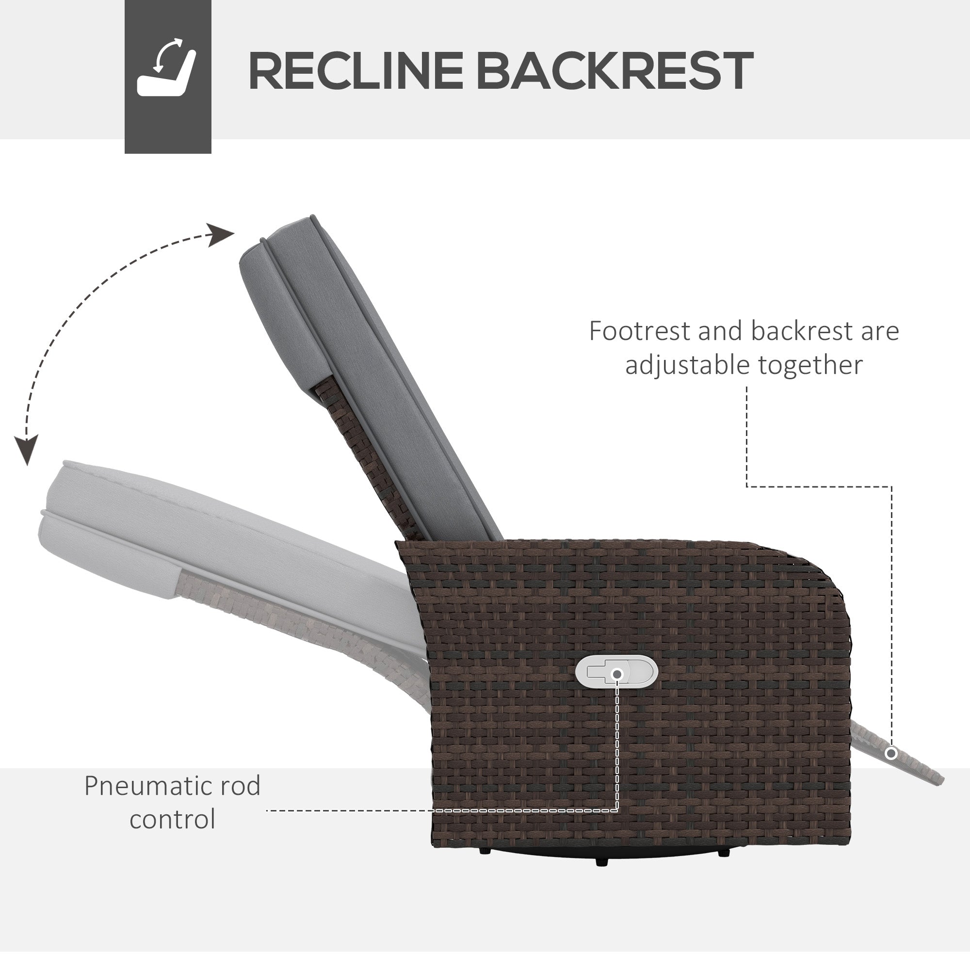 Outsunny Wicker Swivel Chair with Cushion Patio Recliner Chair Grey