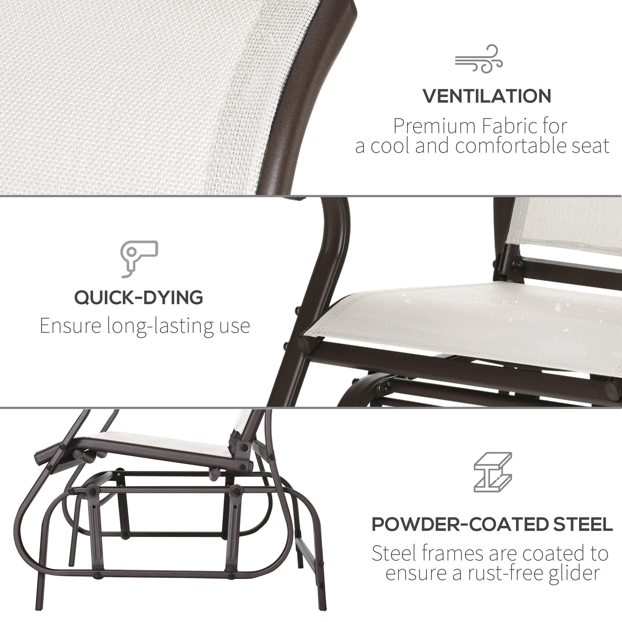 Outsunny Garden Double Gliding Chair Patio Glider Armchair Mesh Seat Backrest Steel Frame Cream White for Outdoor Backyard