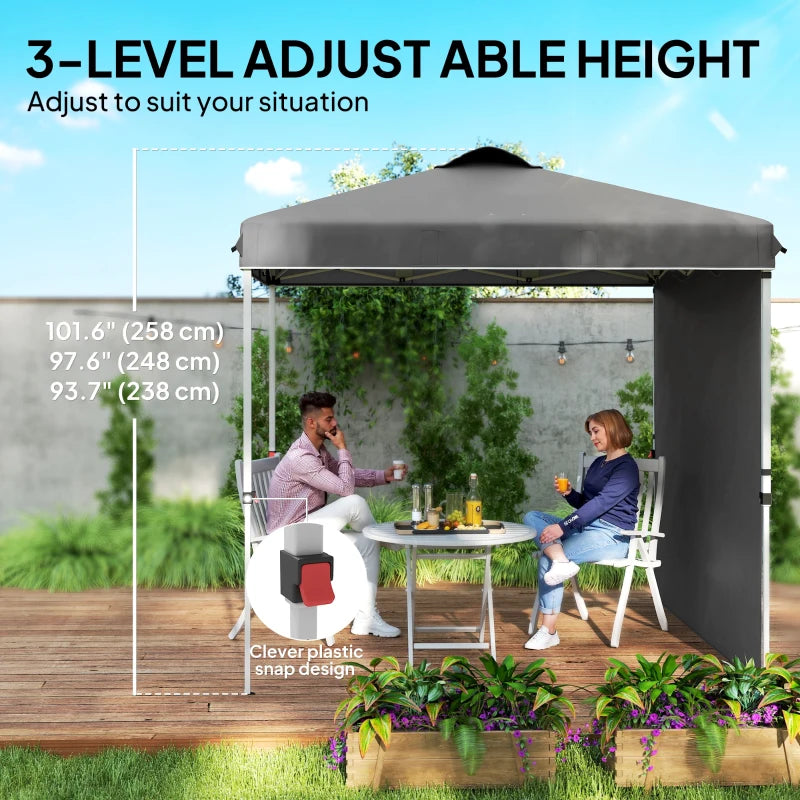 8 x 8 ft Pop Up Canopy with 1 Sidewall, Carry Bag and 4 Sand Bags, Height Adjustable Instant Sun Shelter, Dark Grey