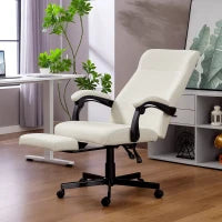 Office Chair, High Back Desk Chair, Swivel Recliner with Adjustable Height, Footrest and Padded Armrest, Cream White