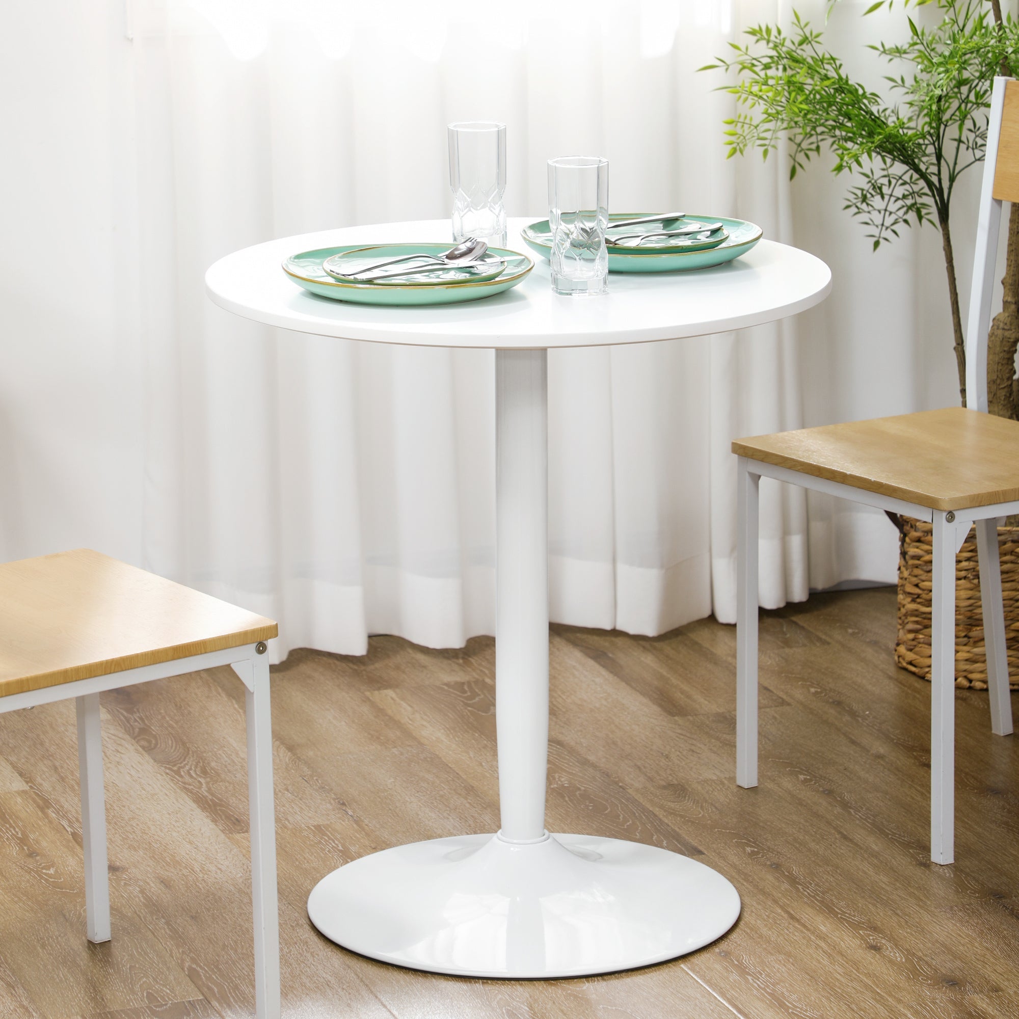 HOMCOM Modern Round Dining Table Steel Base White for Living Dining Room Sleek & Stylish