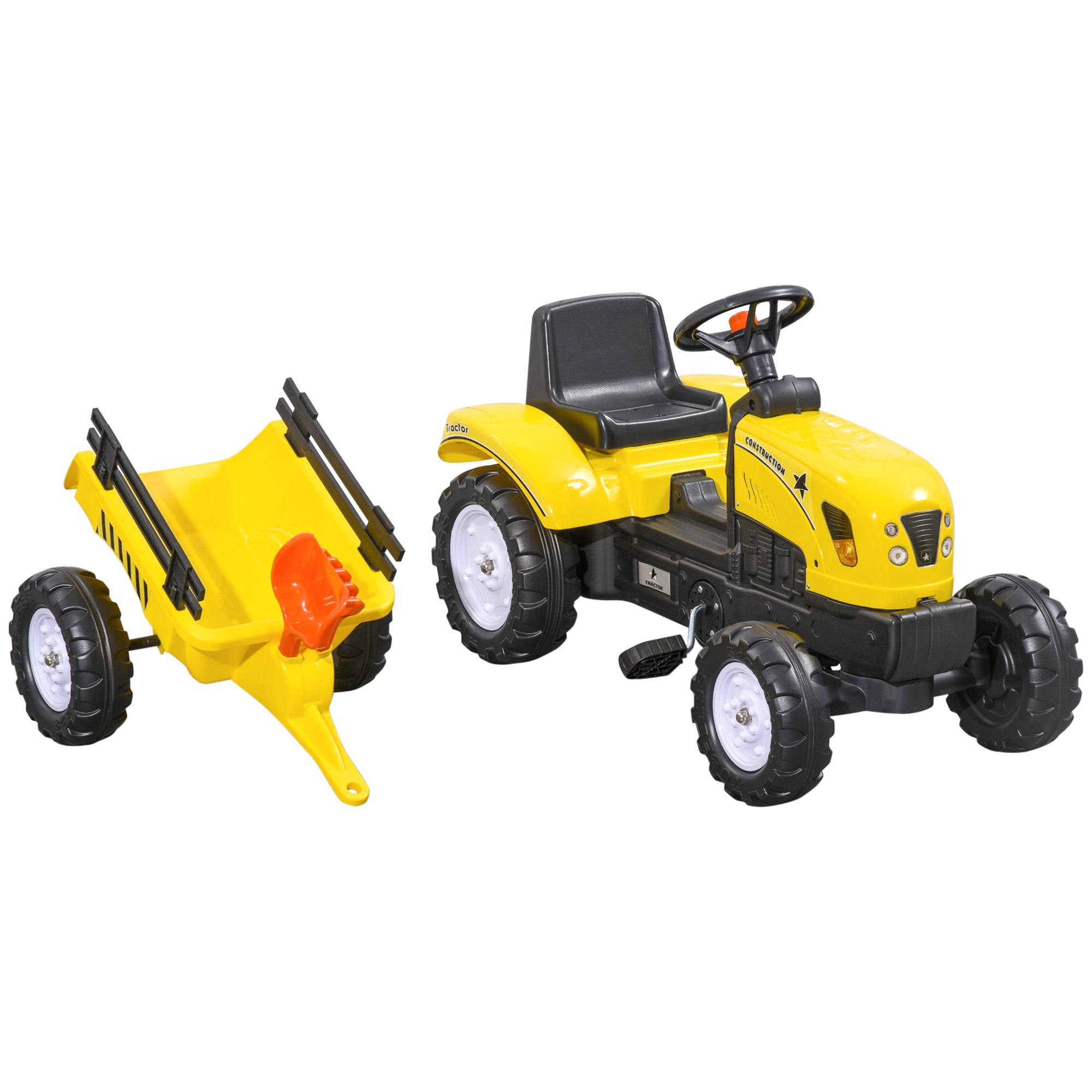Aosom Ride on Excavator with Back Trailer, Shovel & Rake for 3 Year Old