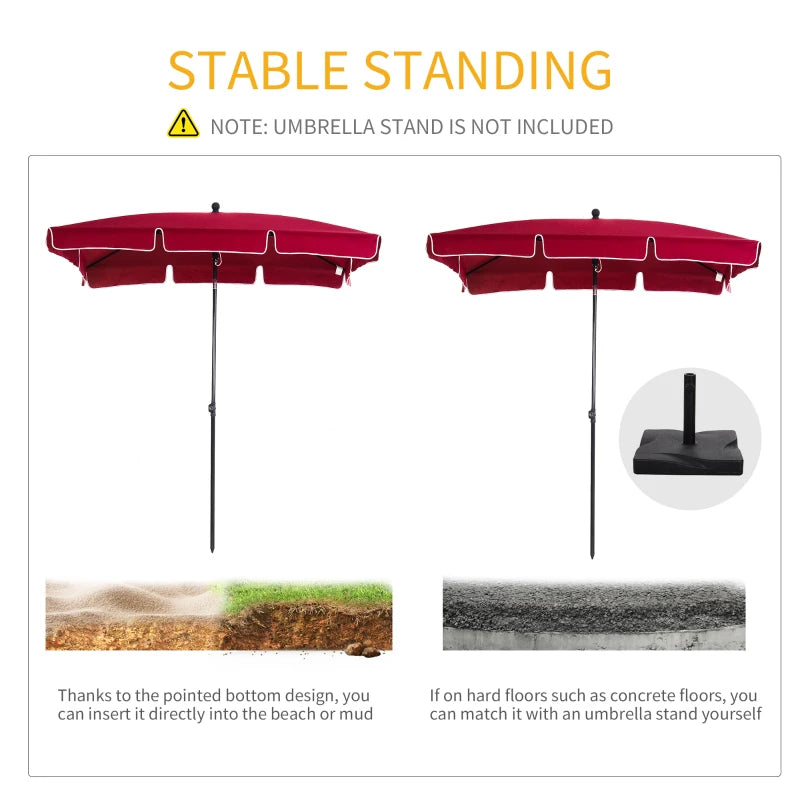 6.5x4ft Rectangle Patio Umbrella Aluminum Tilt Adjustable Garden Parasol Sun Shade Outdoor Canopy Red