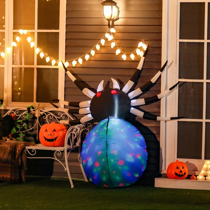 HOMCOM 5ft Long Halloween Giant Scary Spider – LED Lighted Airblown Inflatable Lawn Decoration