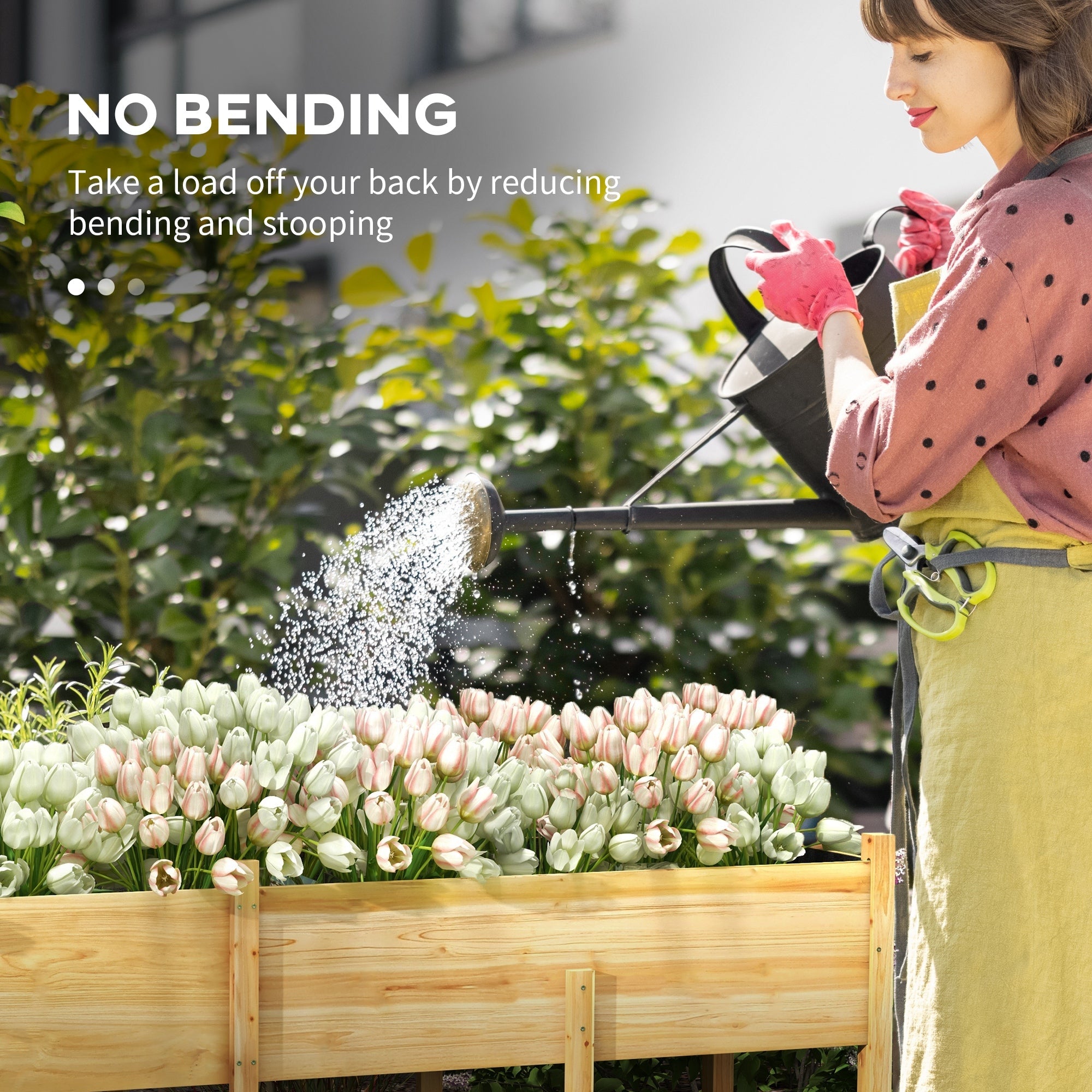 Outsunny Wooden Raised Garden Bed Planter, Large Elevated Planter Box with Legs, Bed Liner and Drain Holes, 7.4' x 1.8' x 2.6'