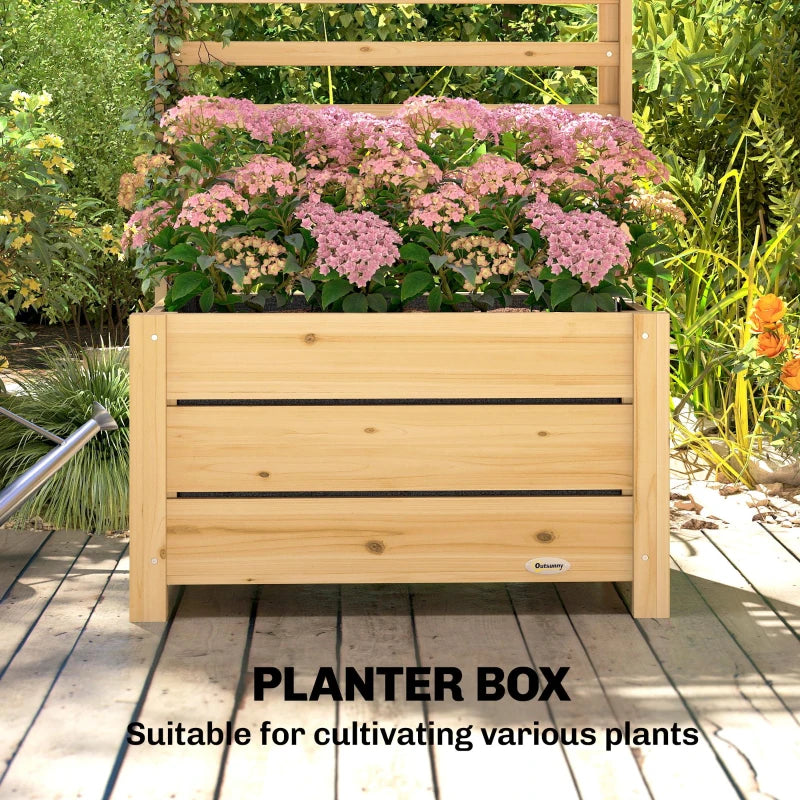 Wooden Raised Garden Bed with Trellis, Outdoor Elevated Planter Box with Drainage Hole and Bed Liner