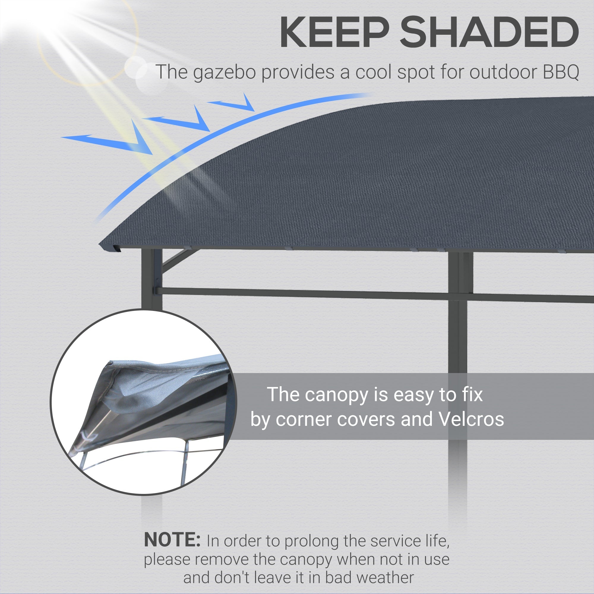 Outsunny BBQ Grill Gazebo 7'x5', Outdoor Tent with Metal Frame, Canopy, Hooks, Sun Shade