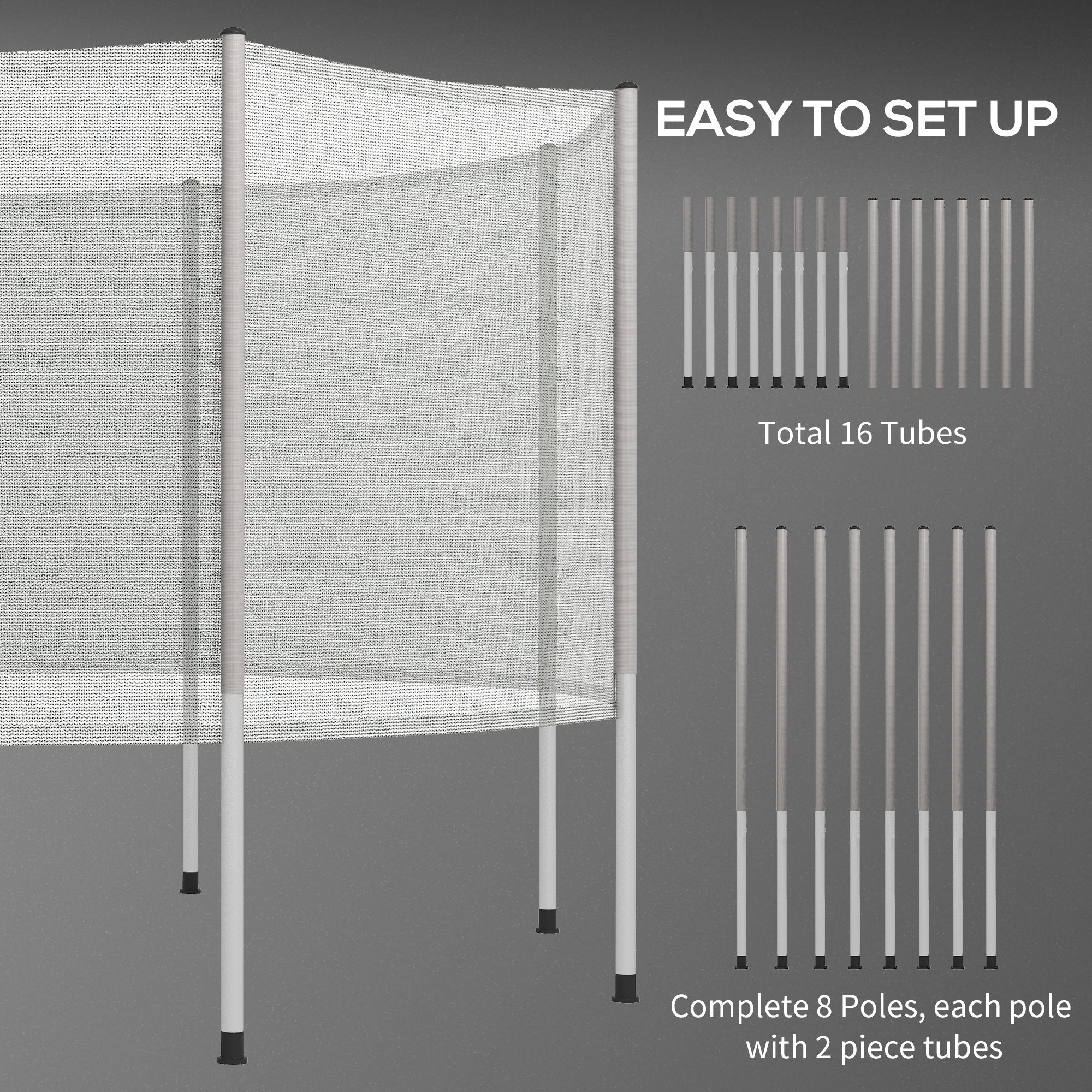 Soozier 12FT Trampoline Safety Net Enclosure with 8 Poles Replacement Protective Mesh Grey